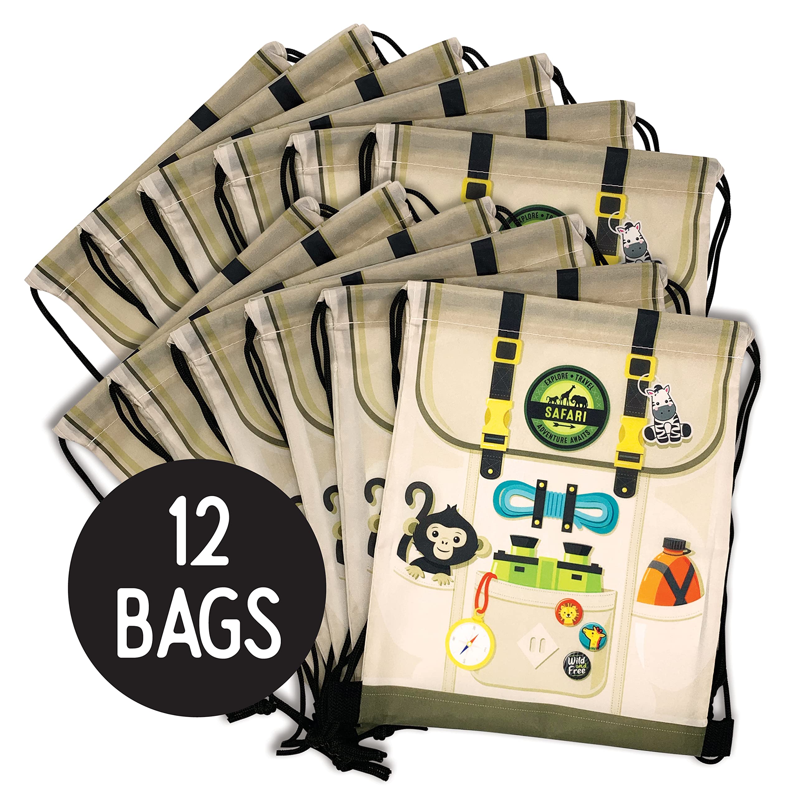 12-Pack Safari Goodie Bags for Kids - Zoo Animal Party Favors & Jungle Treat Bags for Candy, Gifts, Loot - Wild One Birthday Decorations & Baby Shower Supplies - Perfect for Safari Themed Parties, School Events & Birthday Celebrations