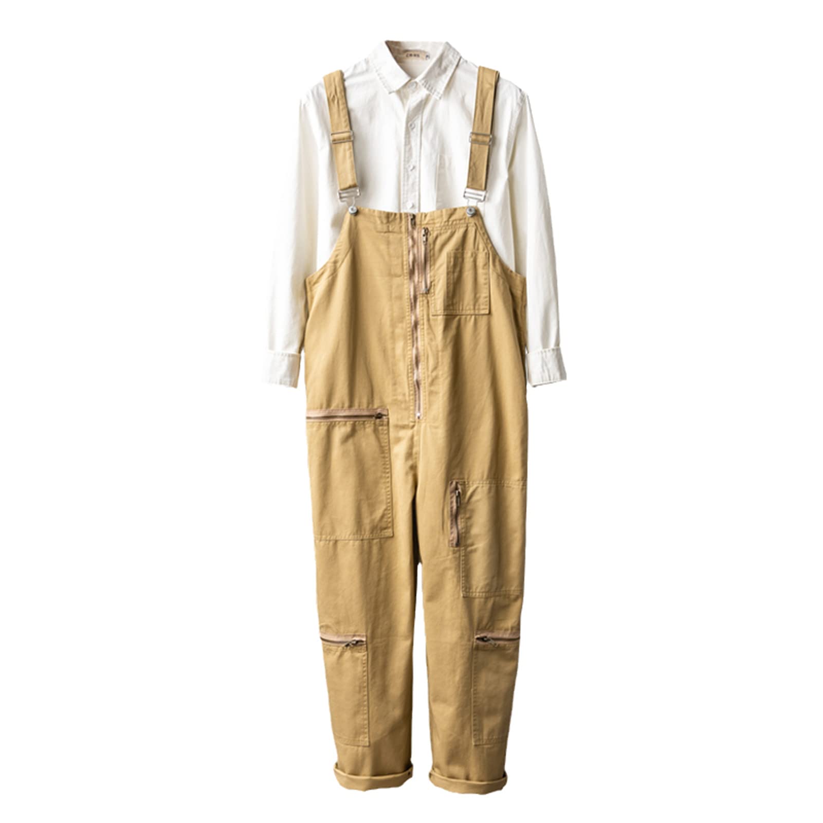 Men's Cotton Bib Overalls - Retro Hip Hop Jumpsuit Pants in Black, Green & Khaki | Casual Streetwear for Work, Outdoor & Urban Fashion