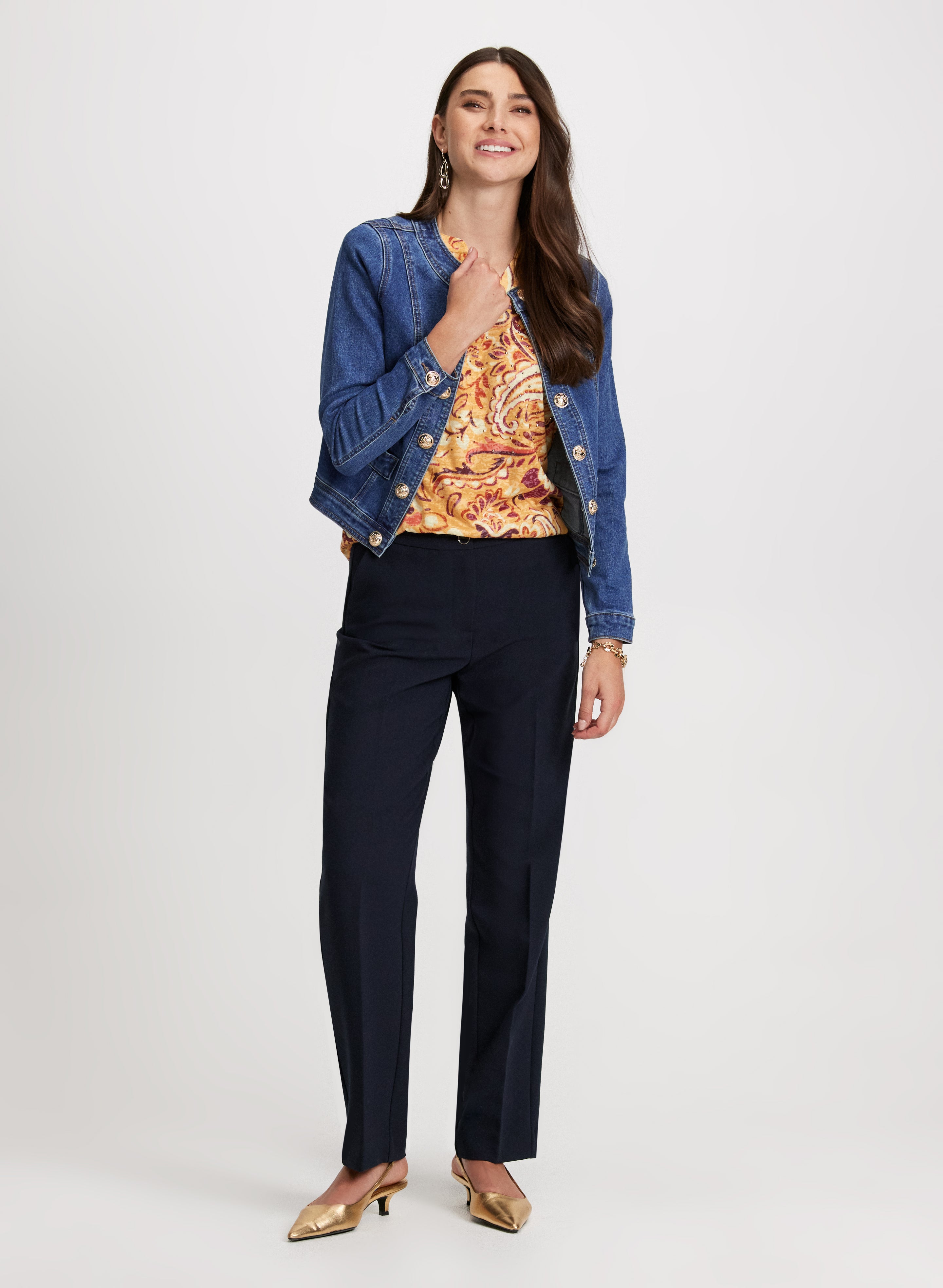 Stylish Button Trim Denim Jacket & Straight Leg Pants Set - Women's Casual Outfit for Fall Fashion | Perfect for Work, Date Night & Weekend Wear