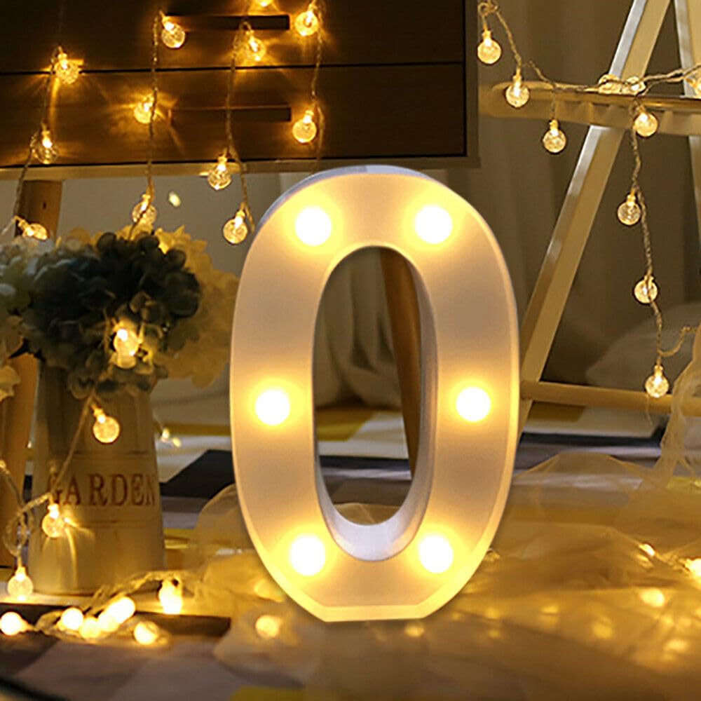 LED Light Up Letters & Numbers - Battery Powered Sign for Home, Wedding, Birthday, Christmas Decor - Perfect for Night Lights, Party, Bar & Wall Decoration (Letter 0)