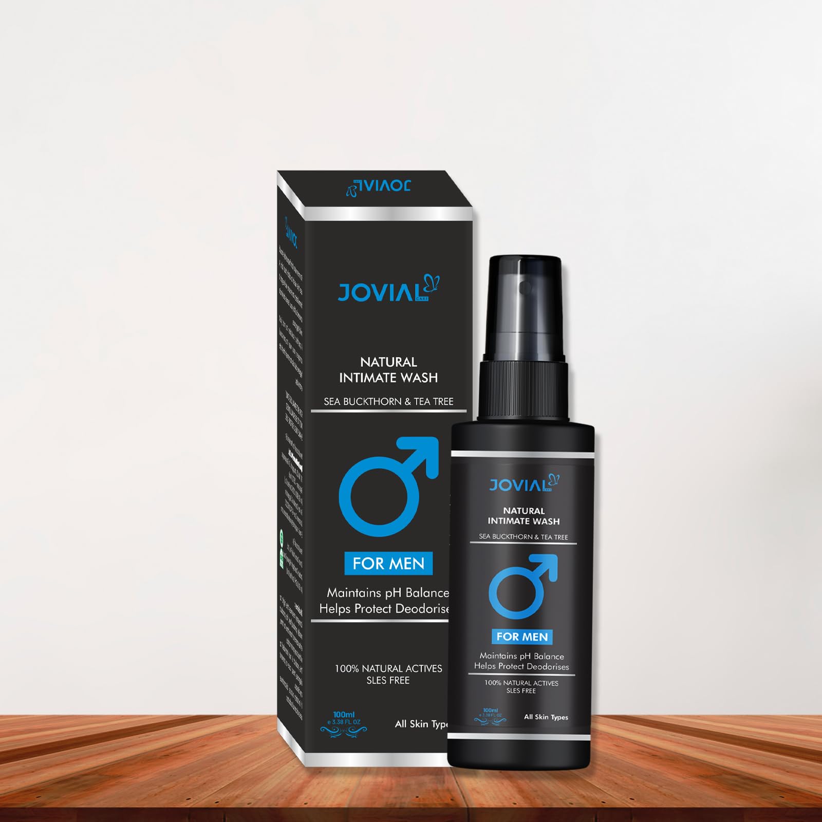 Jovial Care Natural Intimate Wash for Men - pH Balanced Gentle Cleanser for Irritation & Odor Control - 100ml Intimate Hygiene Spray | Ideal for Daily Use, Post-Workout & Travel