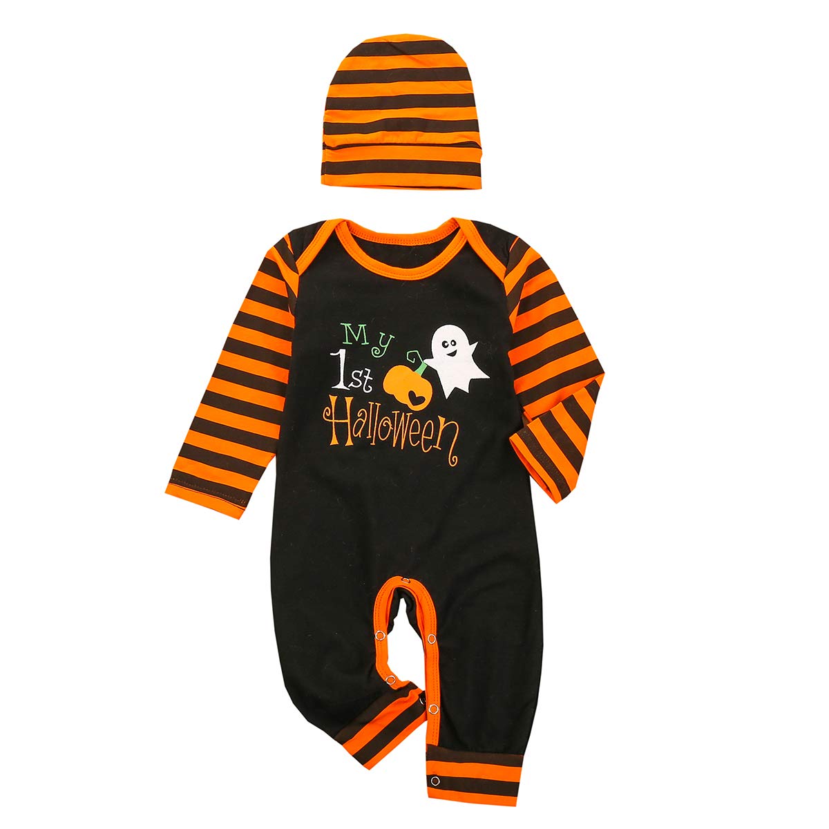 Newborn Baby Girl & Boy Halloween Outfits - 2Pcs Cute Romper Jumpsuit & Hat Set for First Halloween Costume | Perfect for Photo Shoots, Trick-or-Treating & Holiday Celebrations