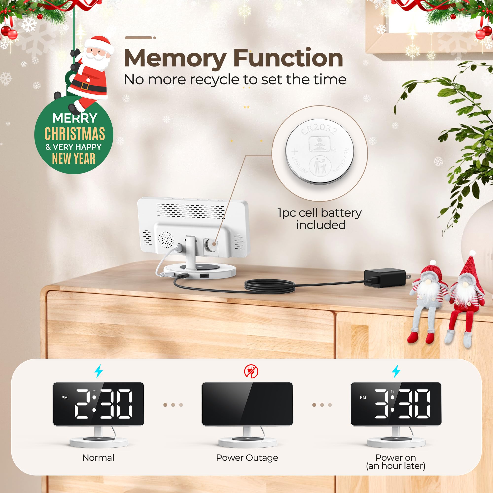 Wireless Charging Digital Alarm Clock with LED Mirror Display - Adjustable Brightness (5 Levels + OFF), Progressive Volume, USB Charger & Dimmable Night Light for Bedroom, Home, Office Decor | Perfect for Nightstands, Desks & Gift Giving