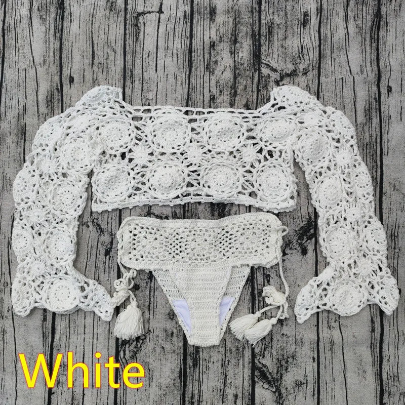 Handmade Crochet Bikini Set for Women - Boho Sexy Swimwear Cover Up with Matching Swim Trunks | Perfect for Beach Vacations, Pool Parties & Summer Music Festivals