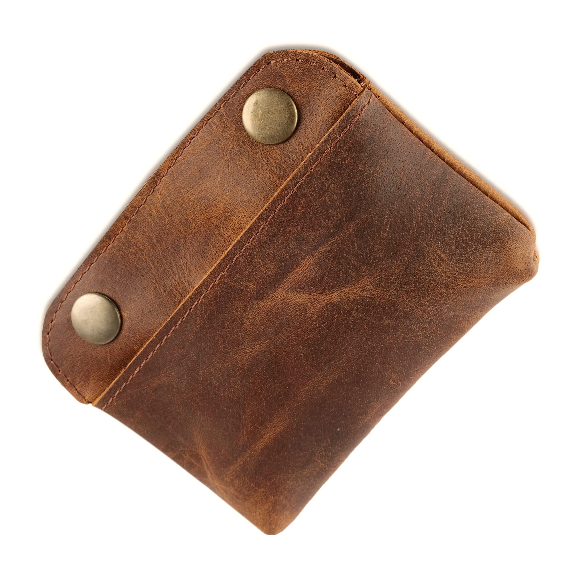 Handmade Leather Double Snap Pouch - Minimalist Coin Purse, Cash & Card Holder, Makeup Bag & Travel Organizer | Durable Leather Clasp Wallet for Women & Men | Perfect for Everyday Use, Travel Accessories & Cable Storage