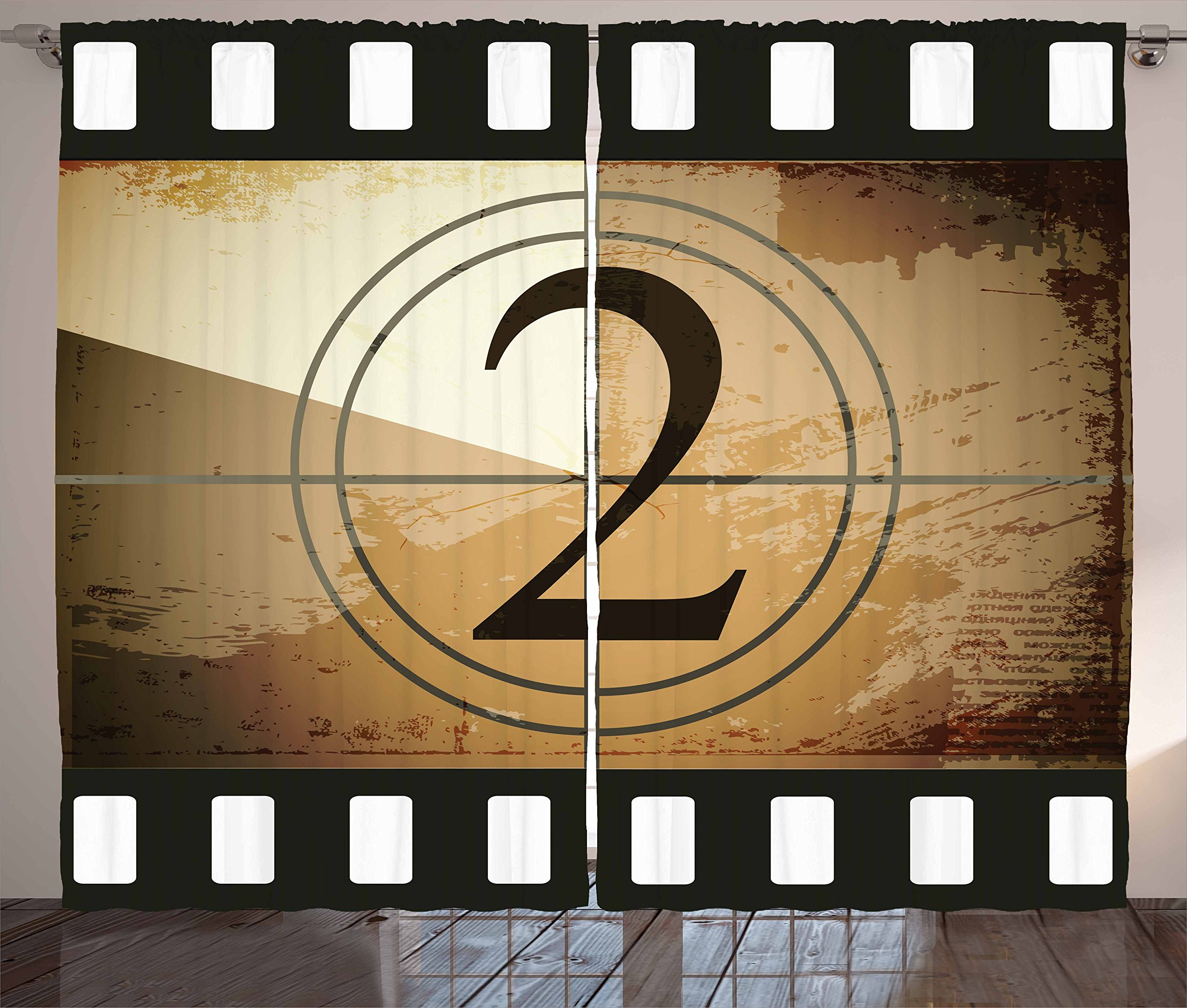 Ambesonne Movie Theater Curtains - Vintage Countdown Screen Design on Grunge Background | 2-Panel Window Drapes for Living Room & Bedroom | 108