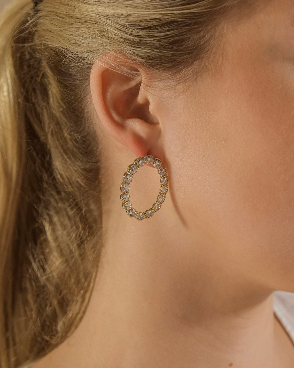CZ Oval Stud Earrings for Women - Elegant Cubic Zirconia Rosary Earrings for Daily Wear, Gift Giving & Special Occasions