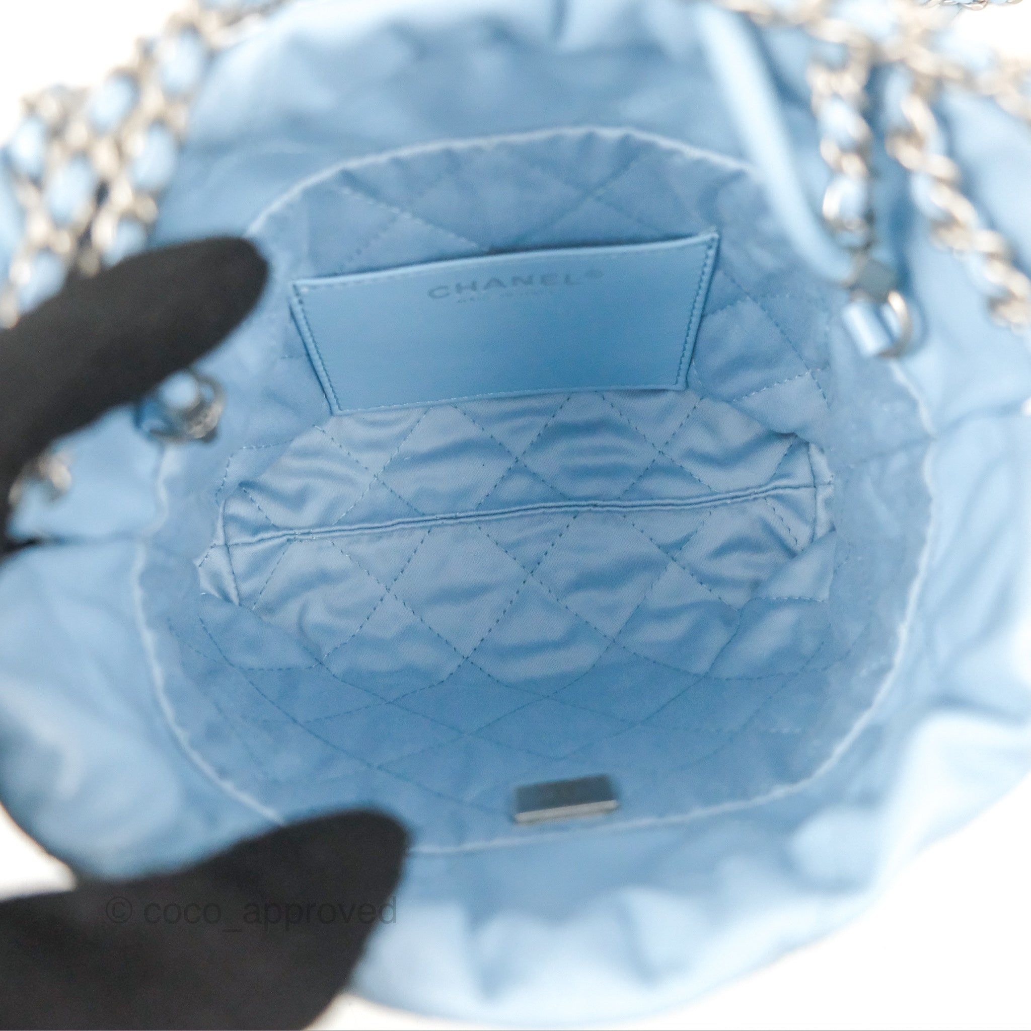 Chanel 22 Mini Bag Light Blue Crumpled Calfskin Leather Crossbody Purse for Women | Luxury Designer Handbag for Everyday Use & Special Occasions