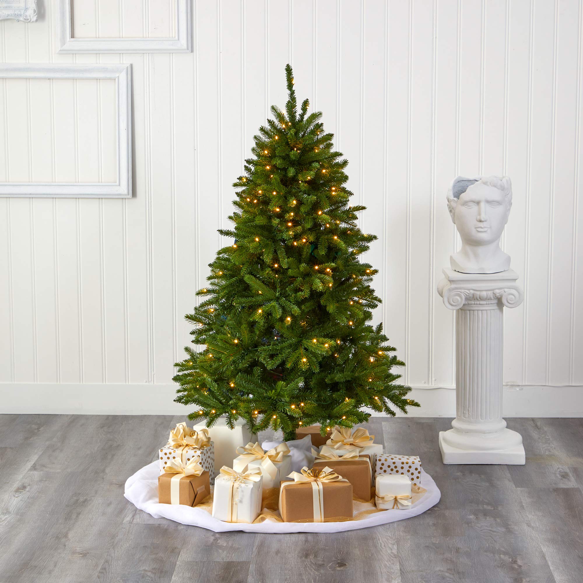 Nearly Natural 5ft Sierra Spruce Artificial Christmas Tree with 200 Clear LED Lights - Realistic Holiday Decor for Home, Office & Party Decoration