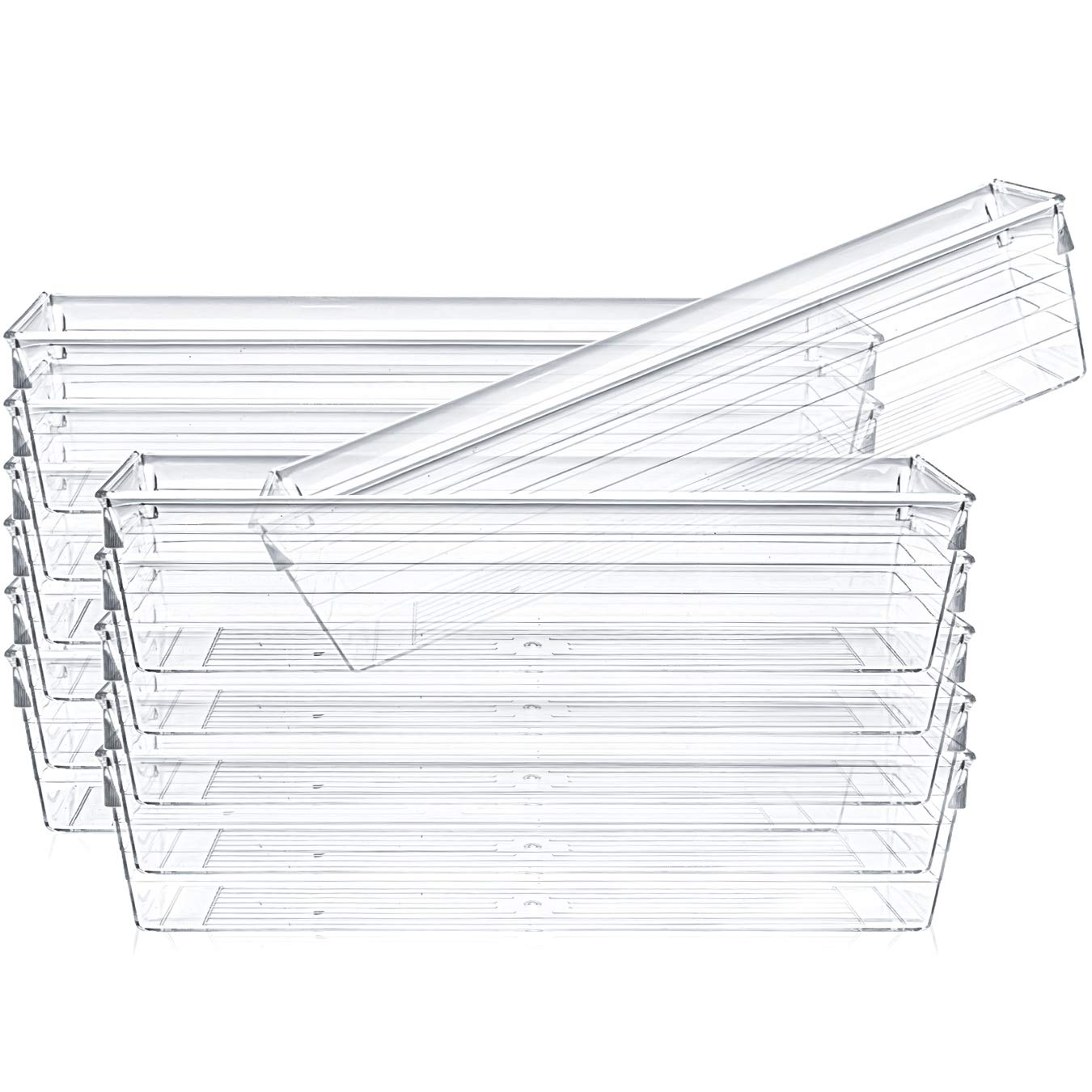Kingrol 12-Pack Clear Plastic Drawer Organizers (9x3x2 Inch) - Stackable Storage Bins & Drawer Dividers for Kitchen Utensils, Office Supplies, Makeup, Jewelry | Perfect for Bedroom, Bathroom & Craft Organization