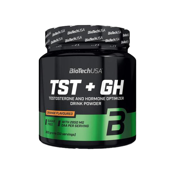 BioTechUSA TST+GH Testosterone & Hormone Booster Supplement - Orange Flavor 300g (50 Servings) | Muscle Growth, Energy & Performance Enhancer for Men | Pre-Workout & Post-Training Recovery