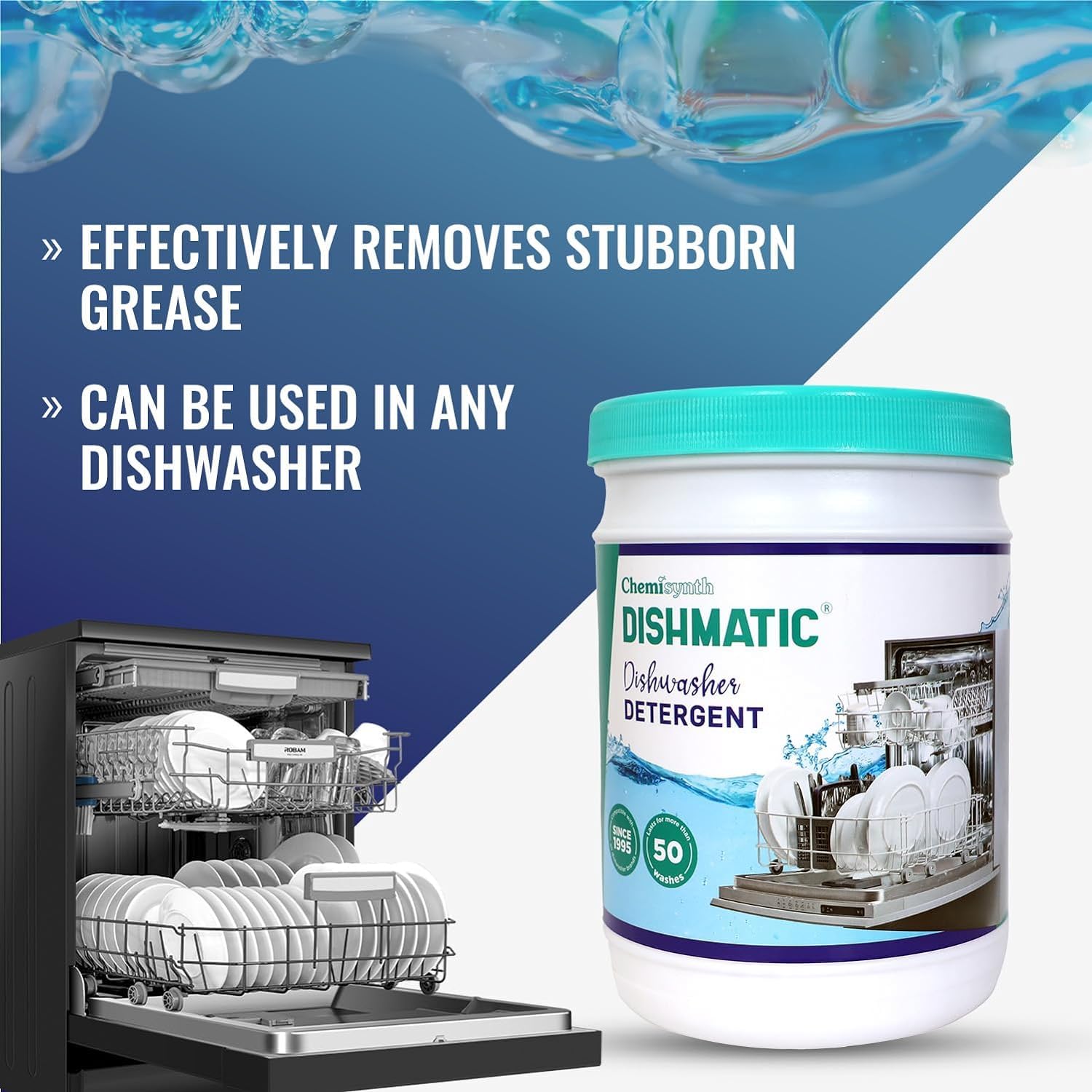 DISHMATIC Dishwasher Detergent Powder (1 kg) - Powerful Automatic Cleaner for Spot-Free & Sparkling Dishes | Compatible with All Dishwasher Machines | Ideal for Daily Use, Parties & Large Families