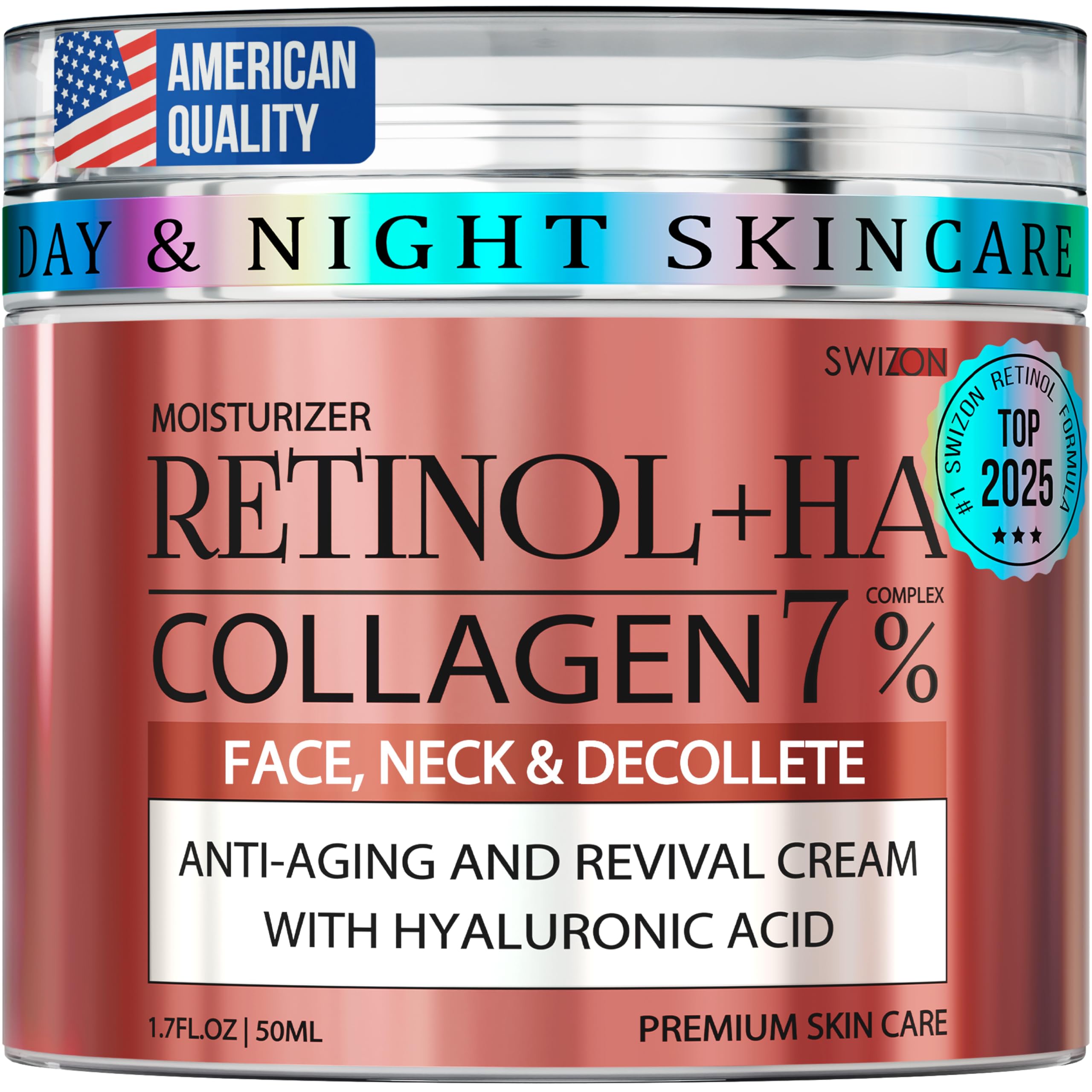Retinol Collagen Face Cream - Anti-Aging Neck & Face Moisturizer for Women & Men - Day & Night Wrinkle Cream with Hyaluronic Acid - Skin Firming & Tightening Treatment for All Skin Types - Perfect for Daily Skincare Routine & Nighttime Rejuvenation