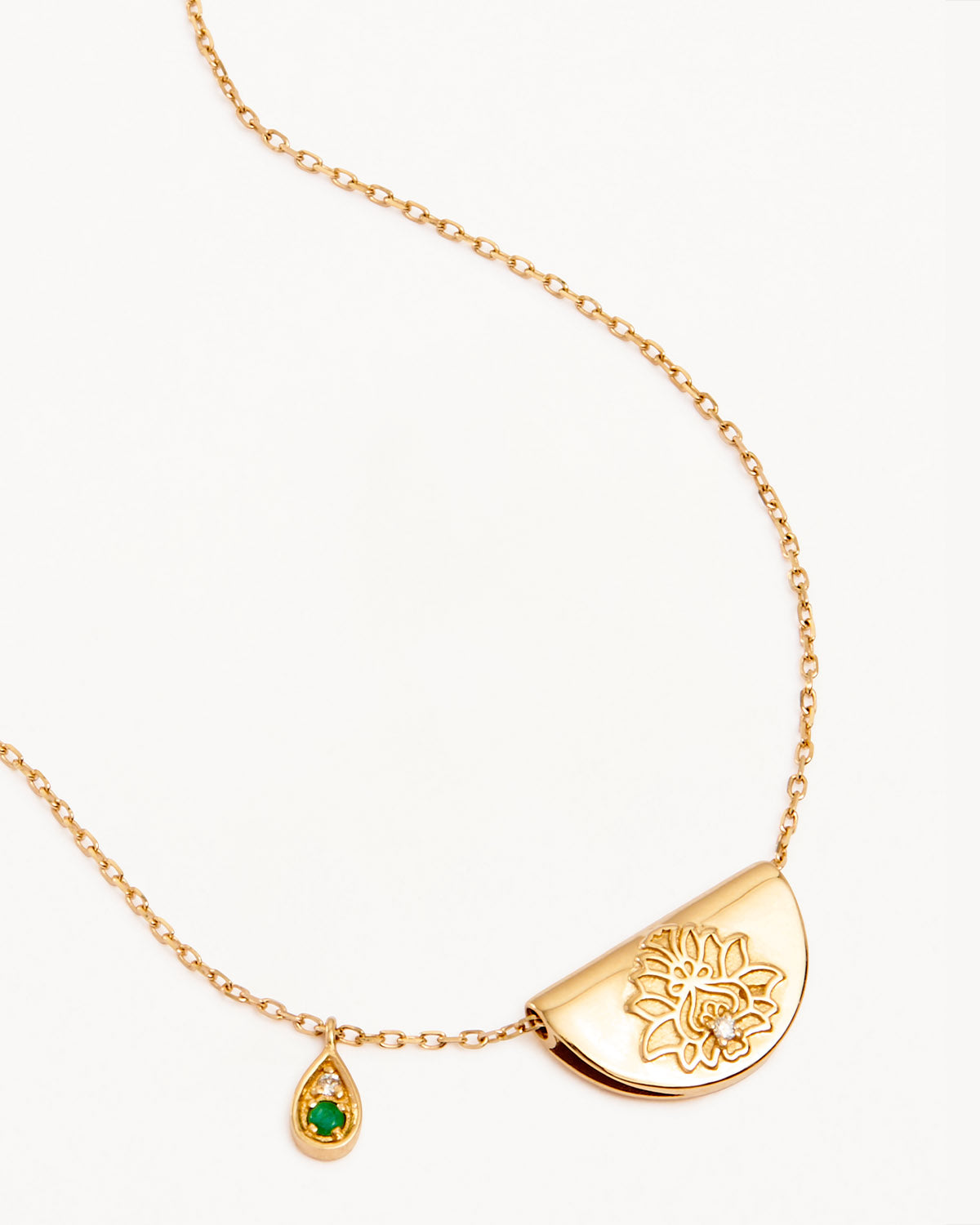 14K Solid Gold Lotus Birthstone Diamond Necklace with May Emerald - Elegant Jewelry Gift for Women, Perfect for Birthdays, Anniversaries & Special Occasions