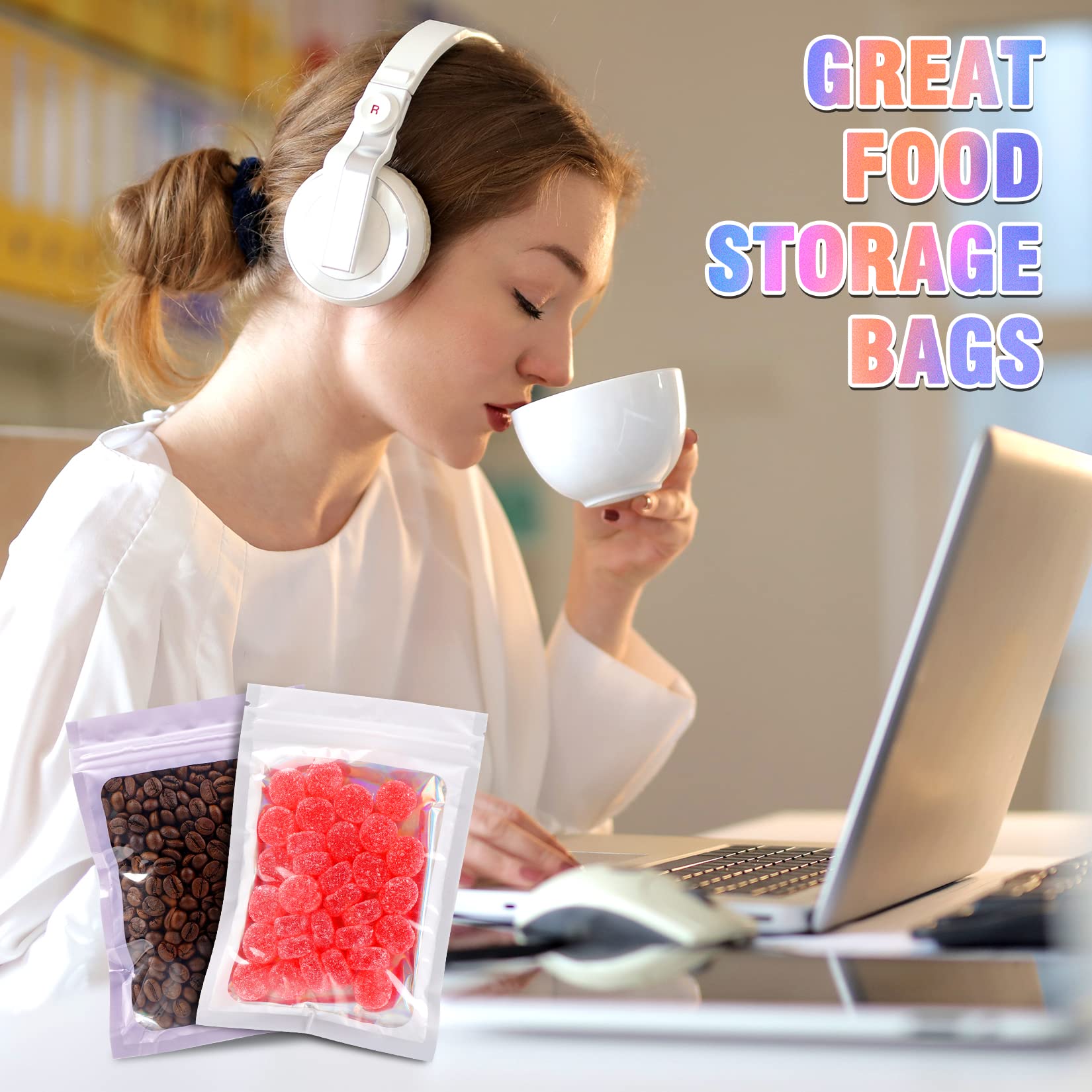 100 PCS Mylar Bags with Clear Window - 4x6 Inch Smell Proof Resealable Packaging Bags for Small Business | Candy, Sample, Freshie Storage | Ideal for Food, Coffee, Tea, Herbs & Retail Packaging