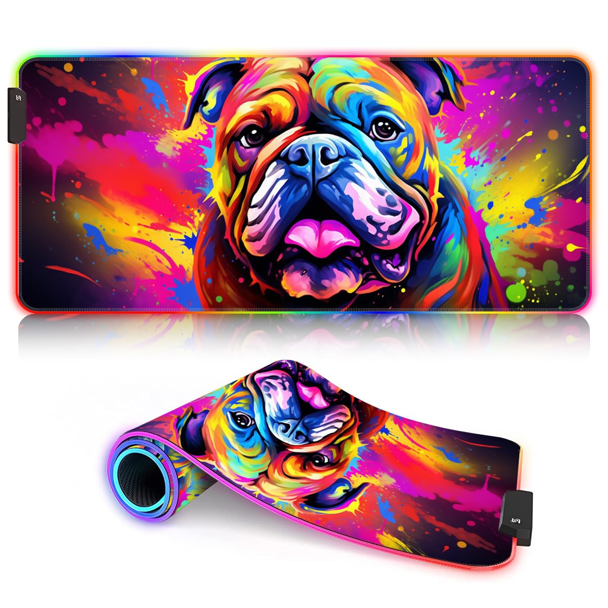 English Bulldog LED Gaming Mouse Pad - Extended Non-Slip RGB Mouse Mat (60x35x0.3cm) for PC, Laptop & Workstation | Perfect for Gaming, Office & Home Use