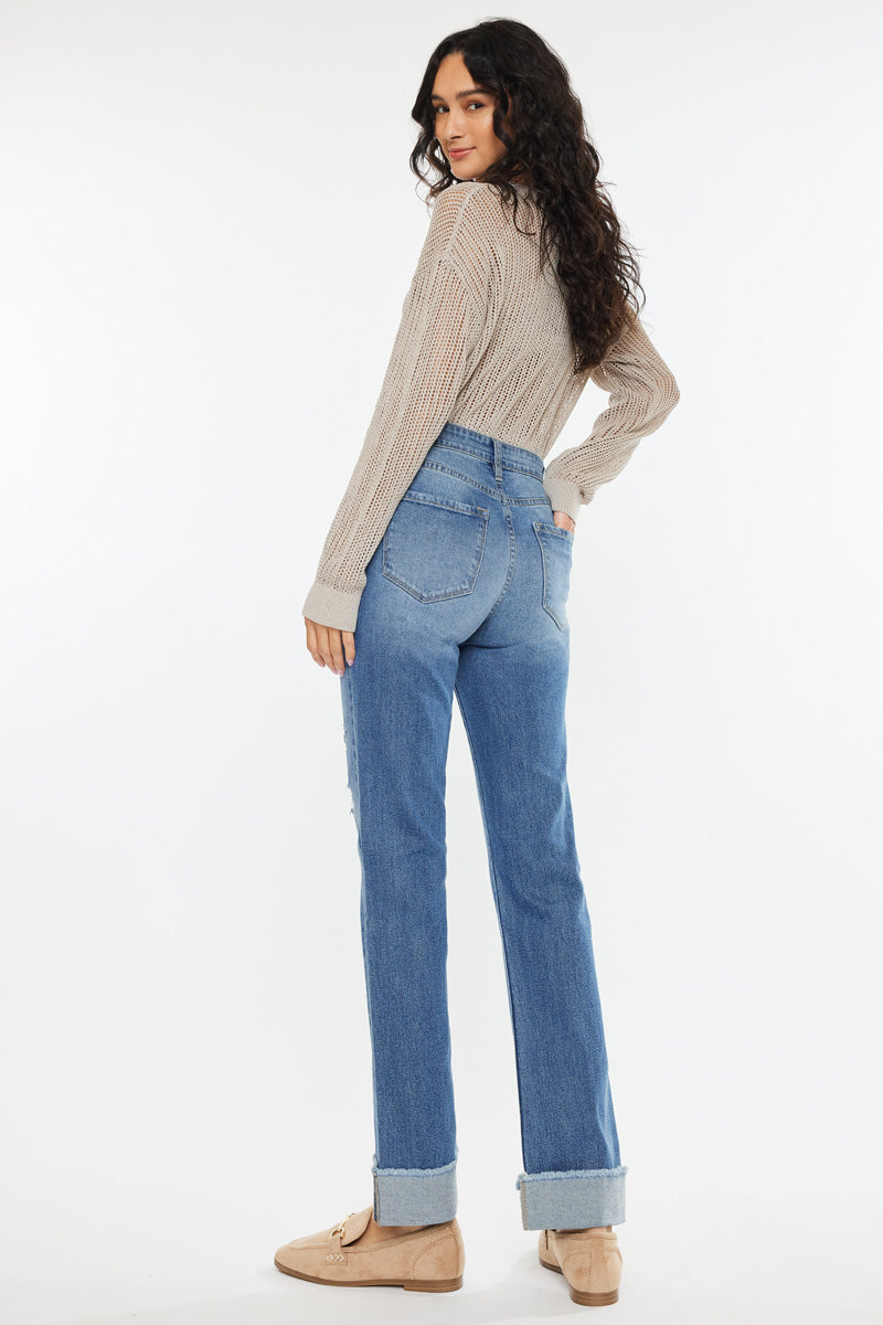 Trini Essentials High Rise Straight Jeans for Women - Classic Slim Fit Denim Pants with Stretch, Comfortable Everyday Wear for Office, Casual & Date Night Outfits