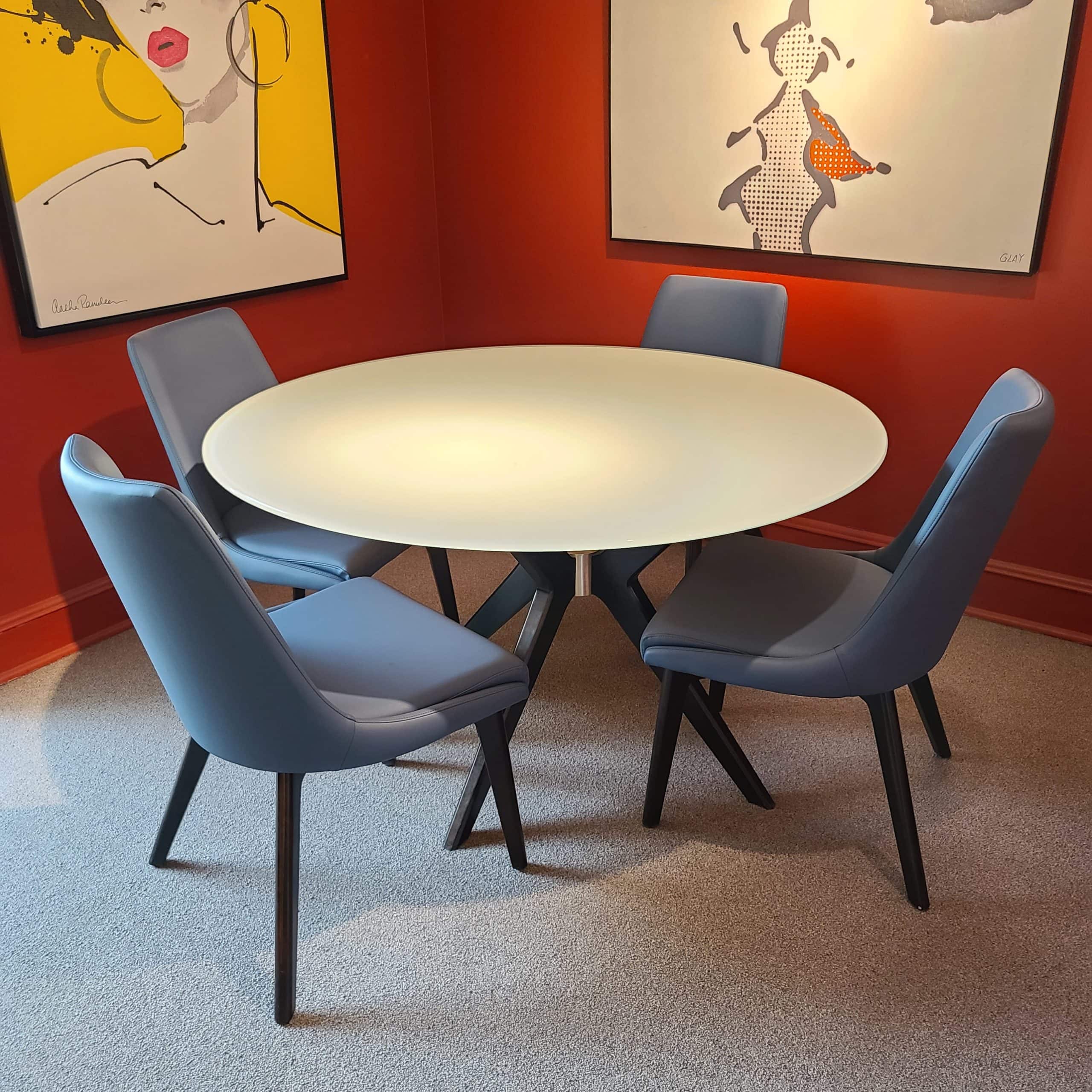 Modern Glass Round Dining Table Set with 4 Chairs - Elegant Tempered Glass Top & Sturdy Metal Frame for Kitchen, Dining Room, or Outdoor Patio Use