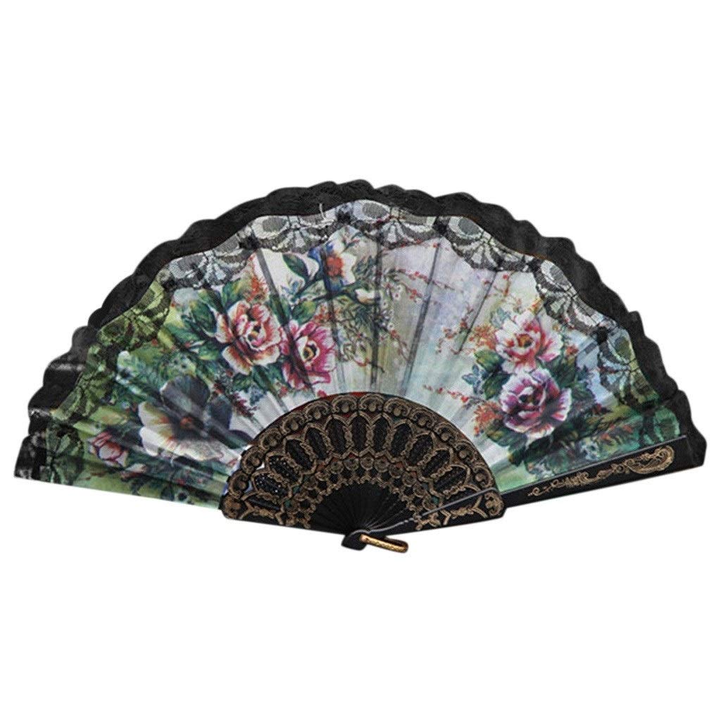 Elegant Chinese Style Lace Folding Fan - Handheld Decorative Cooling Fan for Women, Wedding, Dance Party & Home Decor | Portable Flower Design Hand Fan (Color: C) | Perfect for Summer Cooling, Cultural Events, and Photo Props