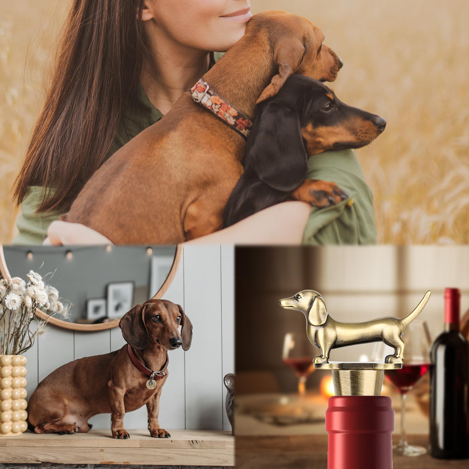 Dachshund Wine Stopper - Cute Sausage Dog Bottle Stopper for Wine & Champagne - Unique Gift for Men, Dad, Women & Dog Lovers - Perfect for Birthday, Father's Day & Christmas - Bronze Finish - Great for Home Bars, Dinner Parties & Wine Tasting Events