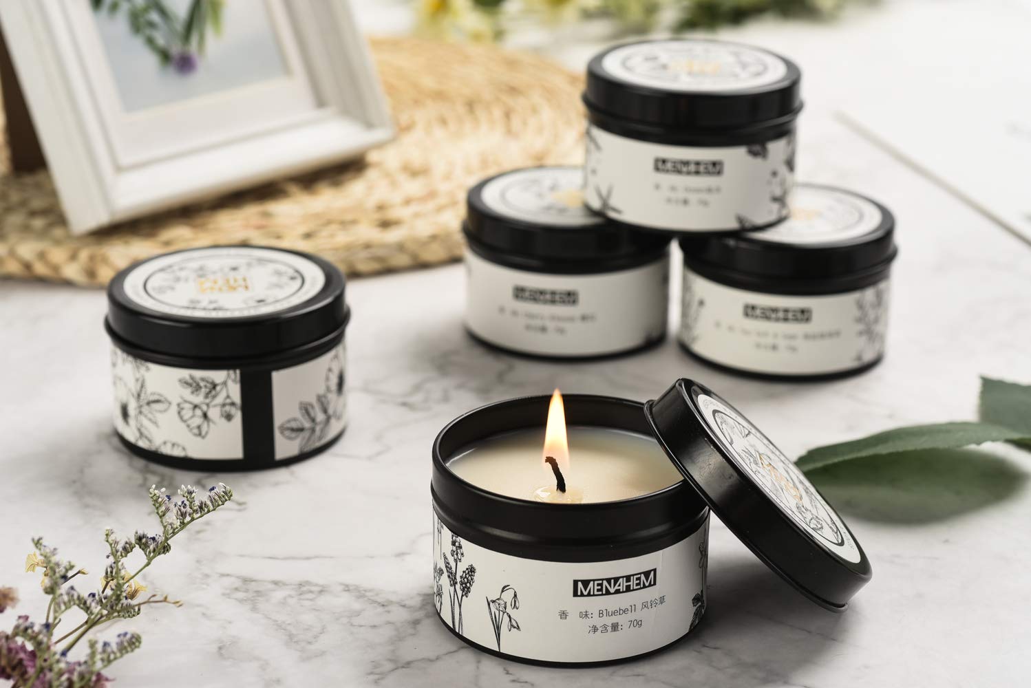 Natural Scented Soy Wax Candle - Rose & Green Perfume Aroma for Meditation, Stress Relief & Mood Boosting | Handmade Aromatherapy Gift in Portable Travel Tin Jar (15-Hour Burn Time, Black) | Perfect for Home Spa, Yoga, Relaxation & Romantic Ambiance