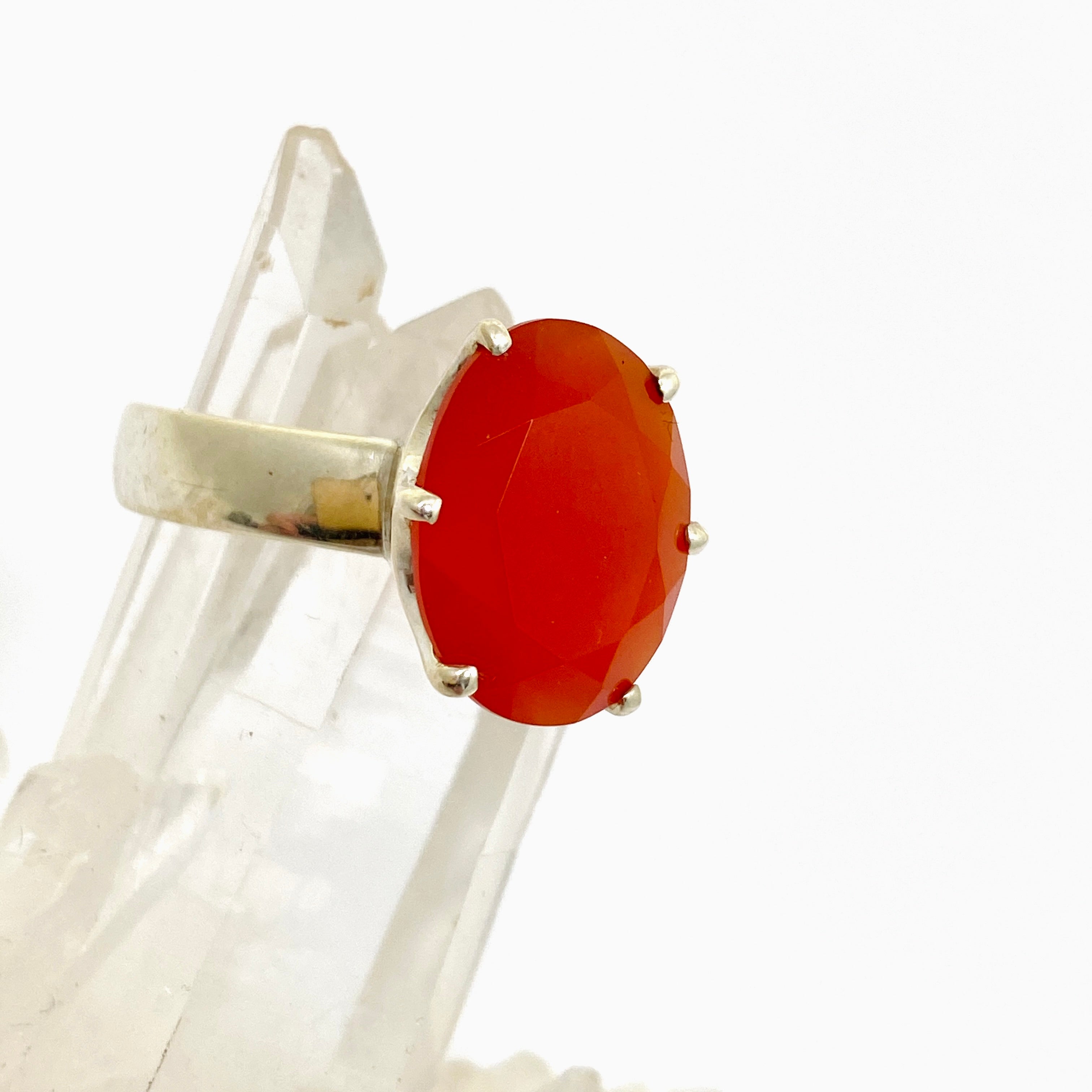 Natural Carnelian Oval Faceted Ring for Women - Size 12 Sterling Silver Statement Jewelry PRGJ889 - Perfect for Boho Chic Outfits & Special Occasions