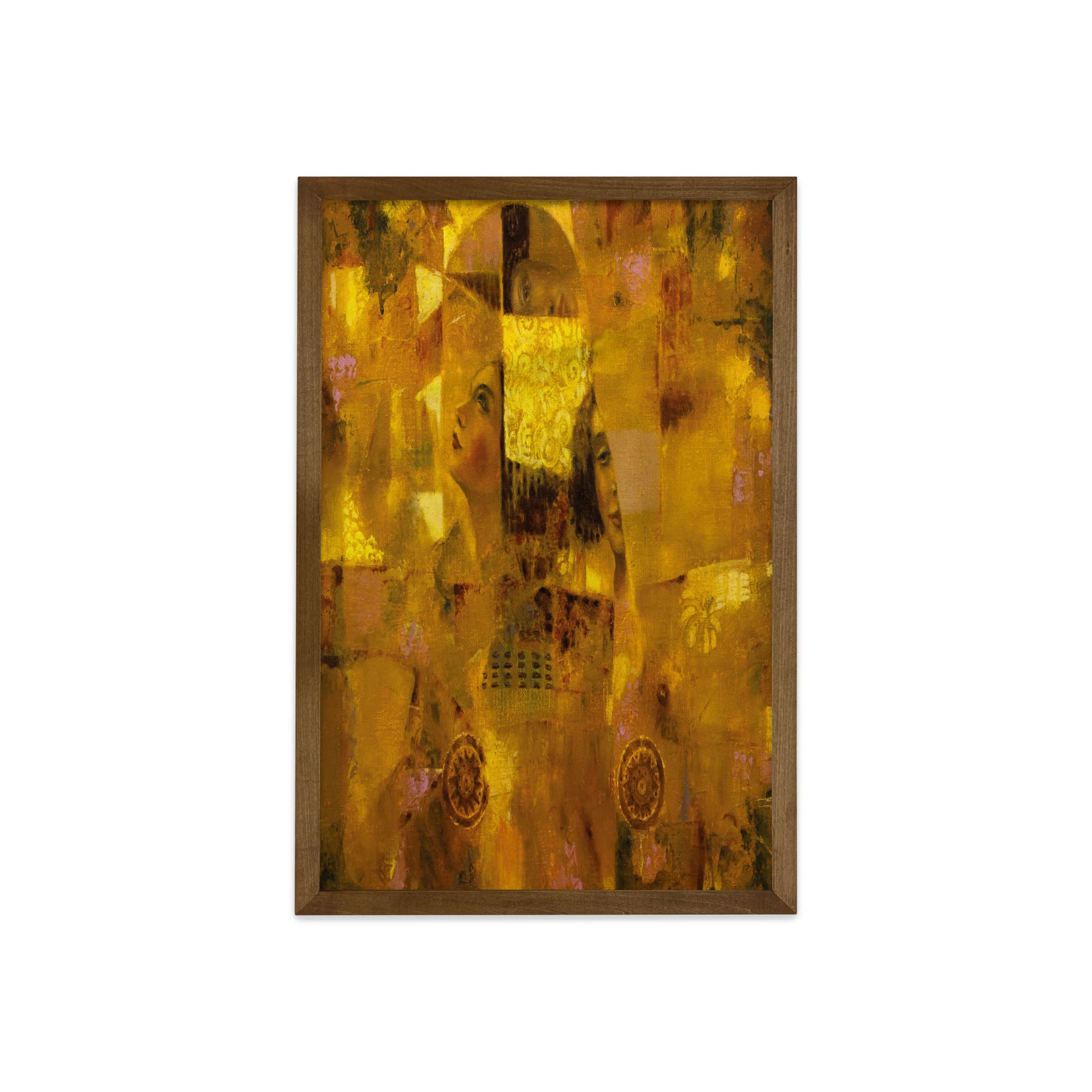 Ambesonne Vintage Woman Wall Art - Framed Fabric Decor with Reflection Effect, Old Fashion Lady Painting Print in Teak Wood Frame, 23x35 Inches, Ginger Earth Yellow - Perfect for Living Room, Bedroom & Dorm Decor