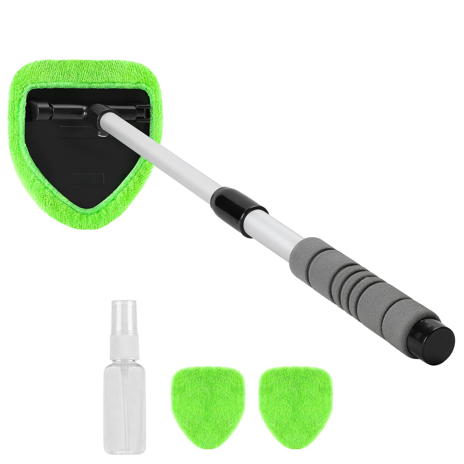 XINDELL 24Inch Extendable Car Window Cleaner with Spray Bottle & Microfiber Bonnets - Long Handle Windshield Washer Kit for Cars, Trucks, SUVs - Perfect for Home, Garage & Auto Detailing