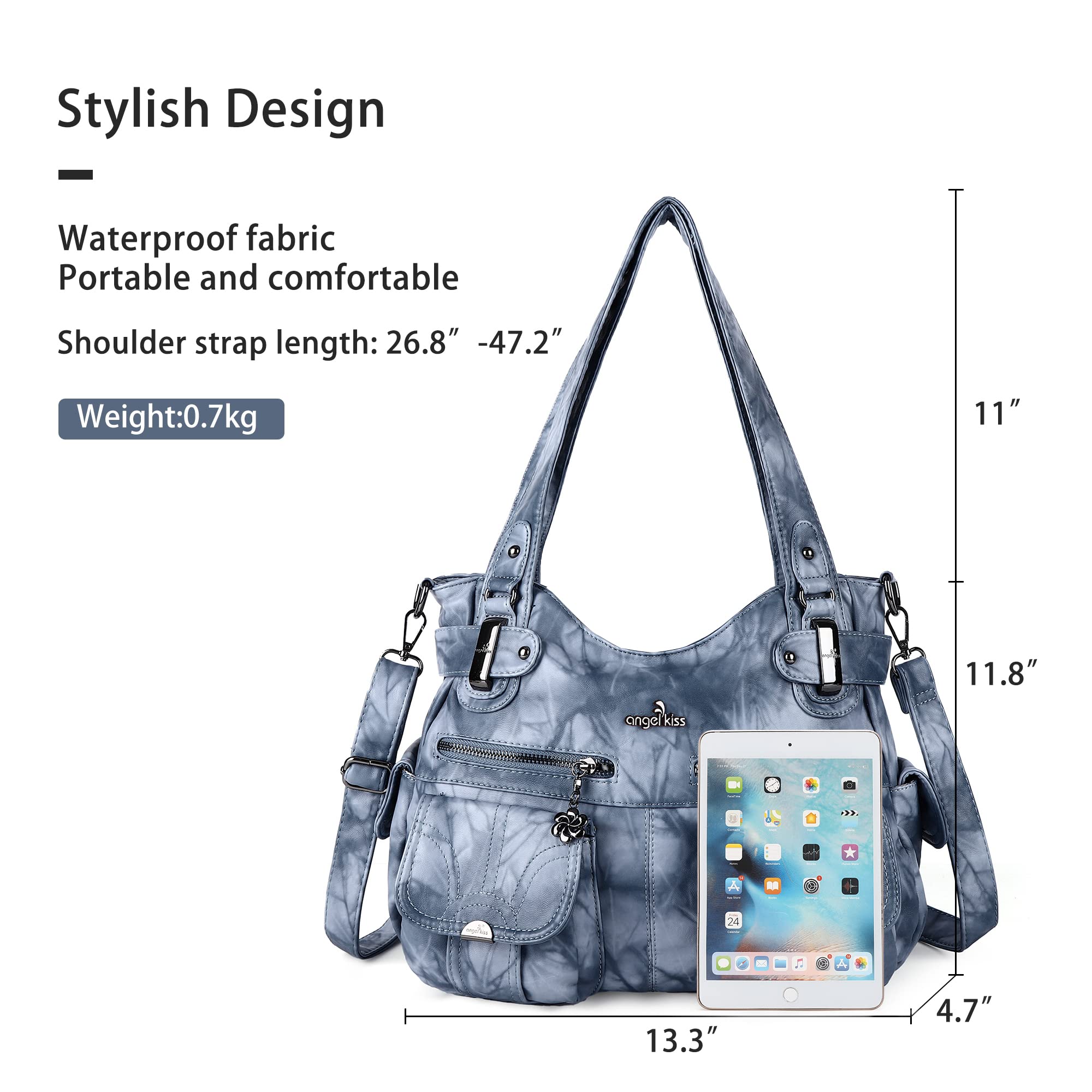 Women's Fashion Washed Leather Tote Shoulder Bag - Stylish Top Handle Satchel Hobo Purse for Work, Travel & Everyday Use