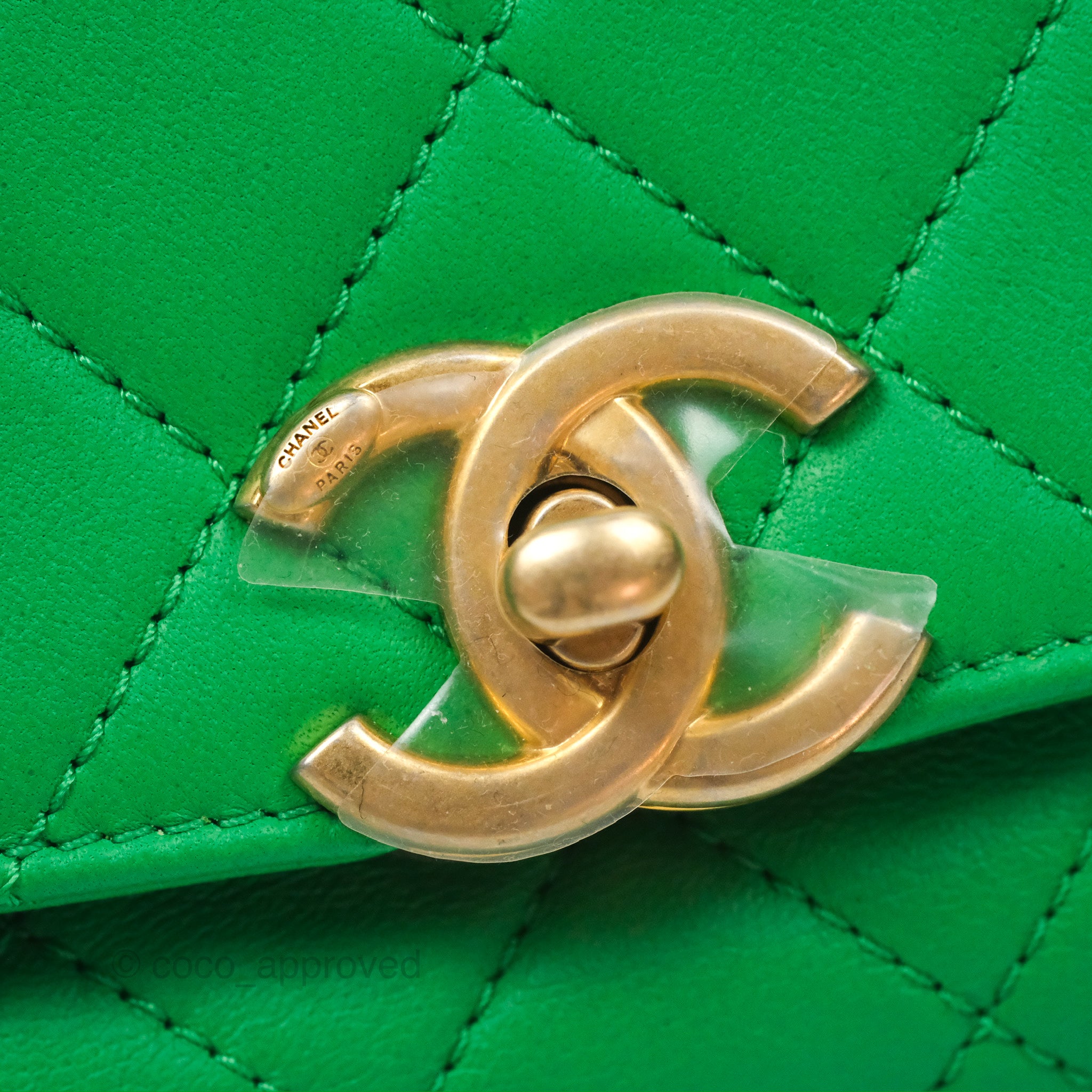 Chanel CC Quilted Flap Bag With Top Handle - Green Calfskin Leather Crossbody Bag with Gold Hardware | Luxury Designer Handbag for Women, Perfect for Date Night & Special Occasions