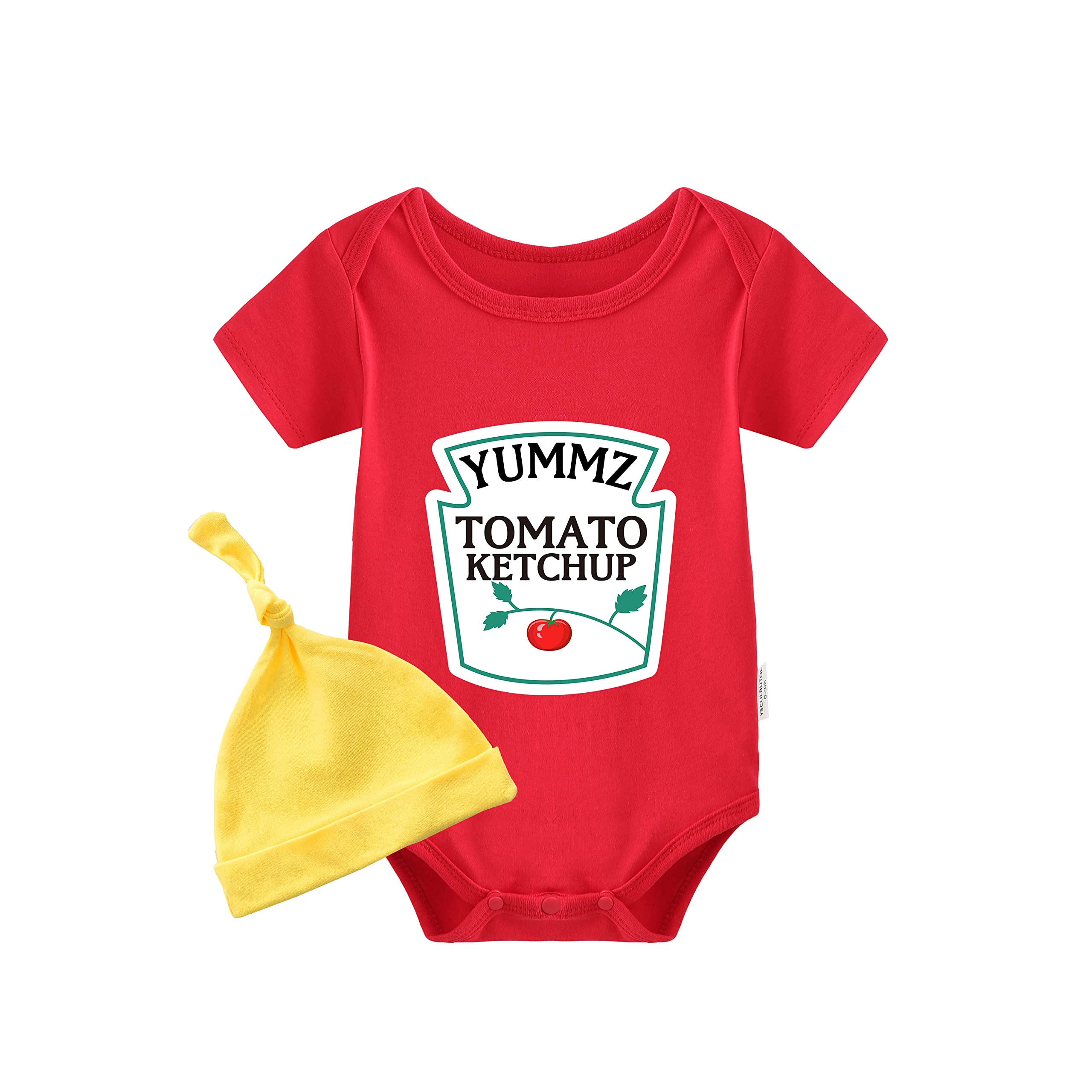 YSCULBUTOL Funny Baby Twins Bodysuit - Ketchup & Mustard Themed Outfits for Baby Girls | Short Sleeve Matching Set | Perfect for Twin Photoshoots, Family Gatherings & Special Occasions