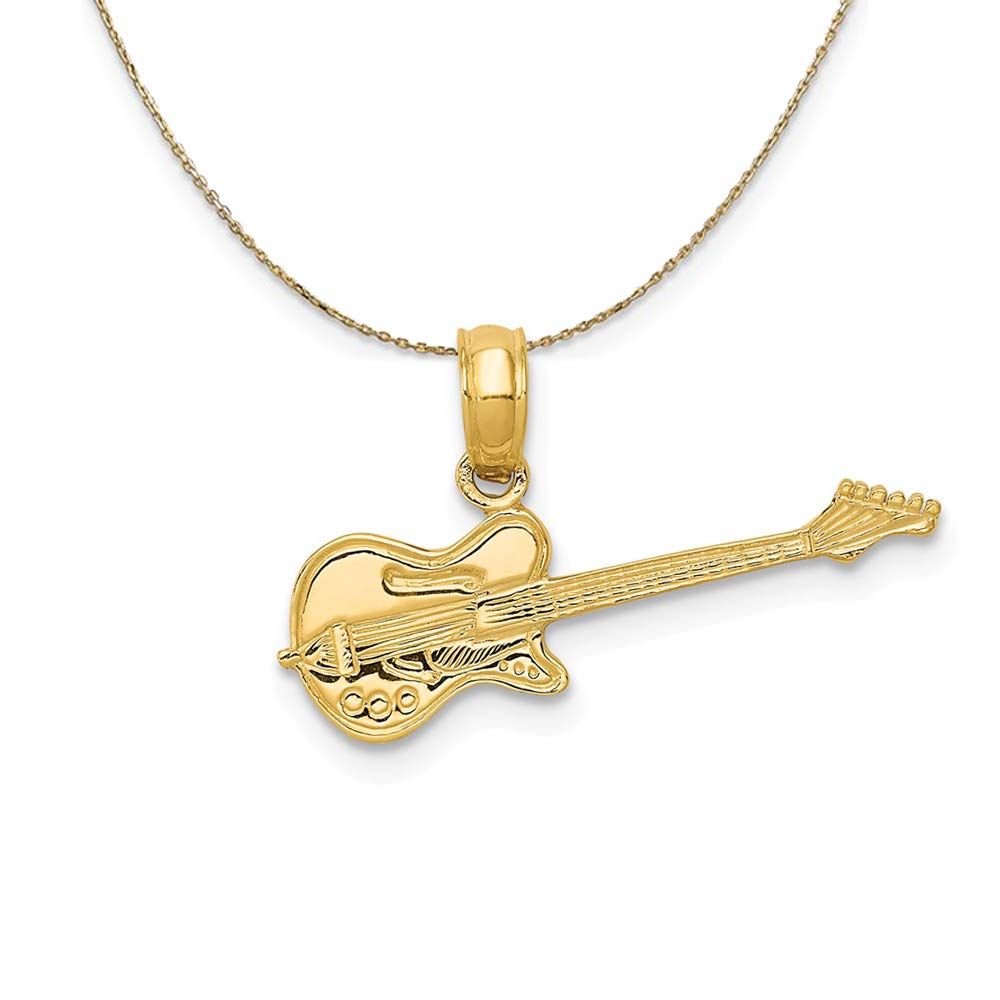 14K Yellow Gold Electric Guitar Pendant Necklace - Elegant Black Bow Design for Musicians & Music Lovers - Perfect Gift for Guitarists, Rock Fans & Jewelry Enthusiasts