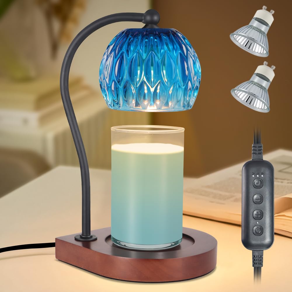 Electric Candle Warmer Lamp with Timer & Dimmer - 2 Bulbs Jar Candle Melter for Home Decor, Gifts for Women/Mom - Christmas, Birthday, Anniversary (Black-Blue) | Perfect for Relaxation, Aromatherapy & Cozy Ambiance