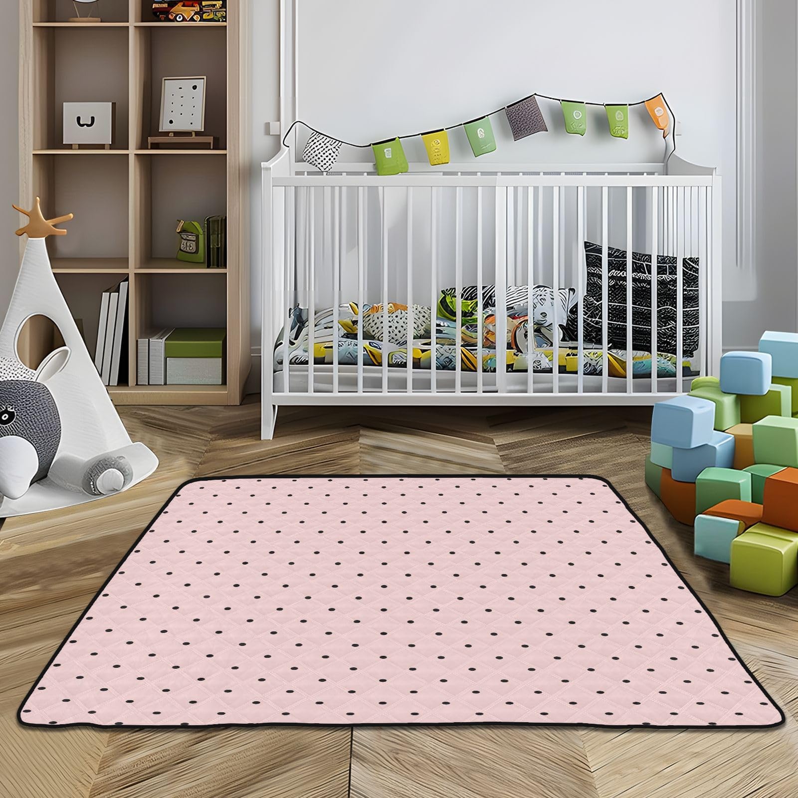 Stylish Peach Baby Playmat with Black Polka Dots - 50''x50'' for Nursery & Playtime
