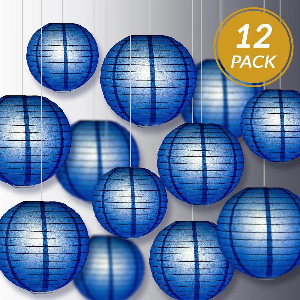 12-Piece Dark Blue Chinese Paper Lantern Set for Wedding & Party Decorations (12/10/8 Inch) - Perfect for Asian-Themed Events, Home Decor, and Festive Celebrations