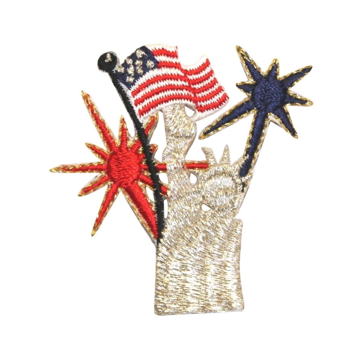 ID 1050 Statue of Liberty Fireworks Embroidered Iron-On Patch - Patriotic Applique for Jackets, Hats & Bags - Perfect for 4th of July & Independence Day Celebrations