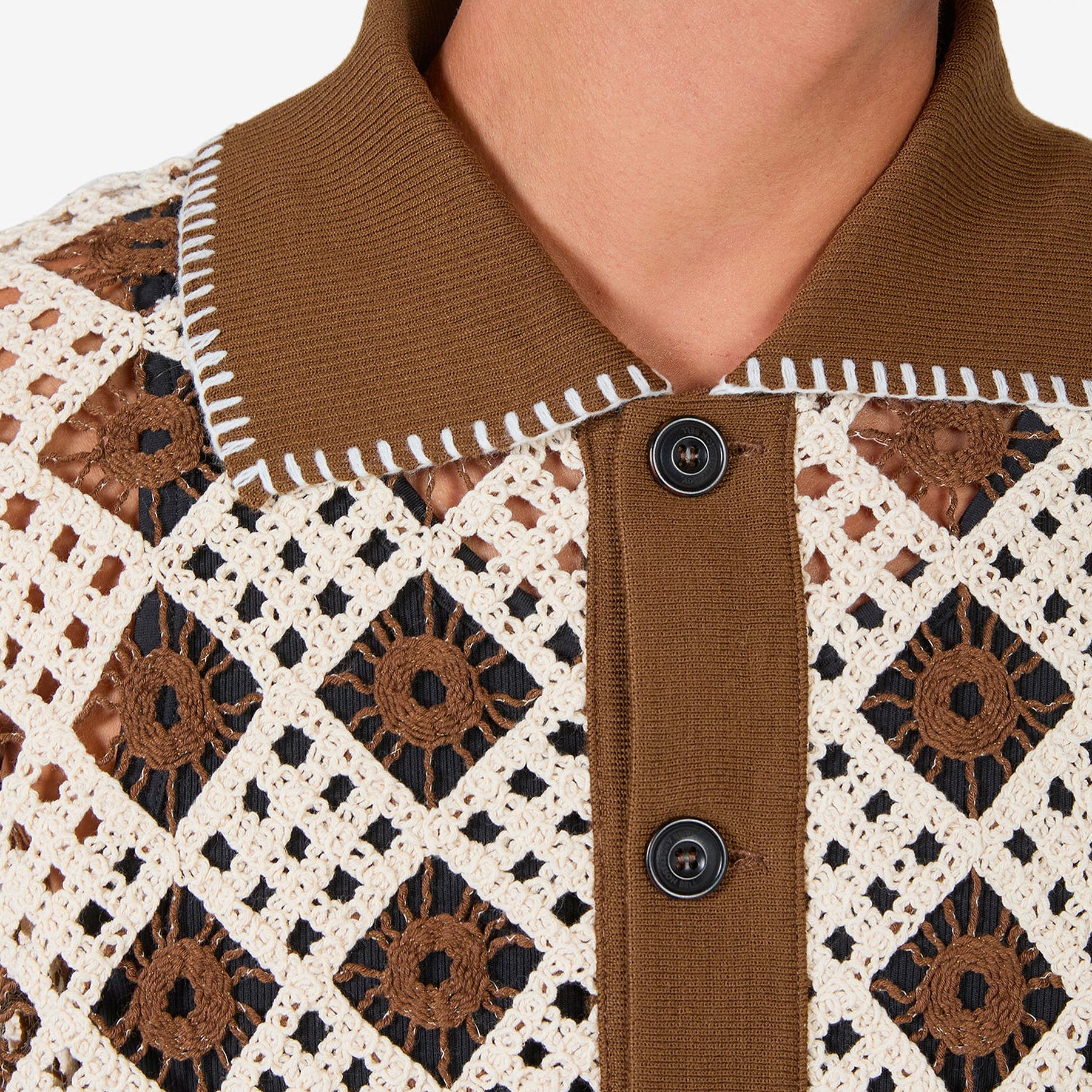 Brown Crochet Cotton Cardigan for Women - Lightweight Summer Cover-Up, Boho Chic Lace Knit Sweater for Beach, Office & Casual Outfits