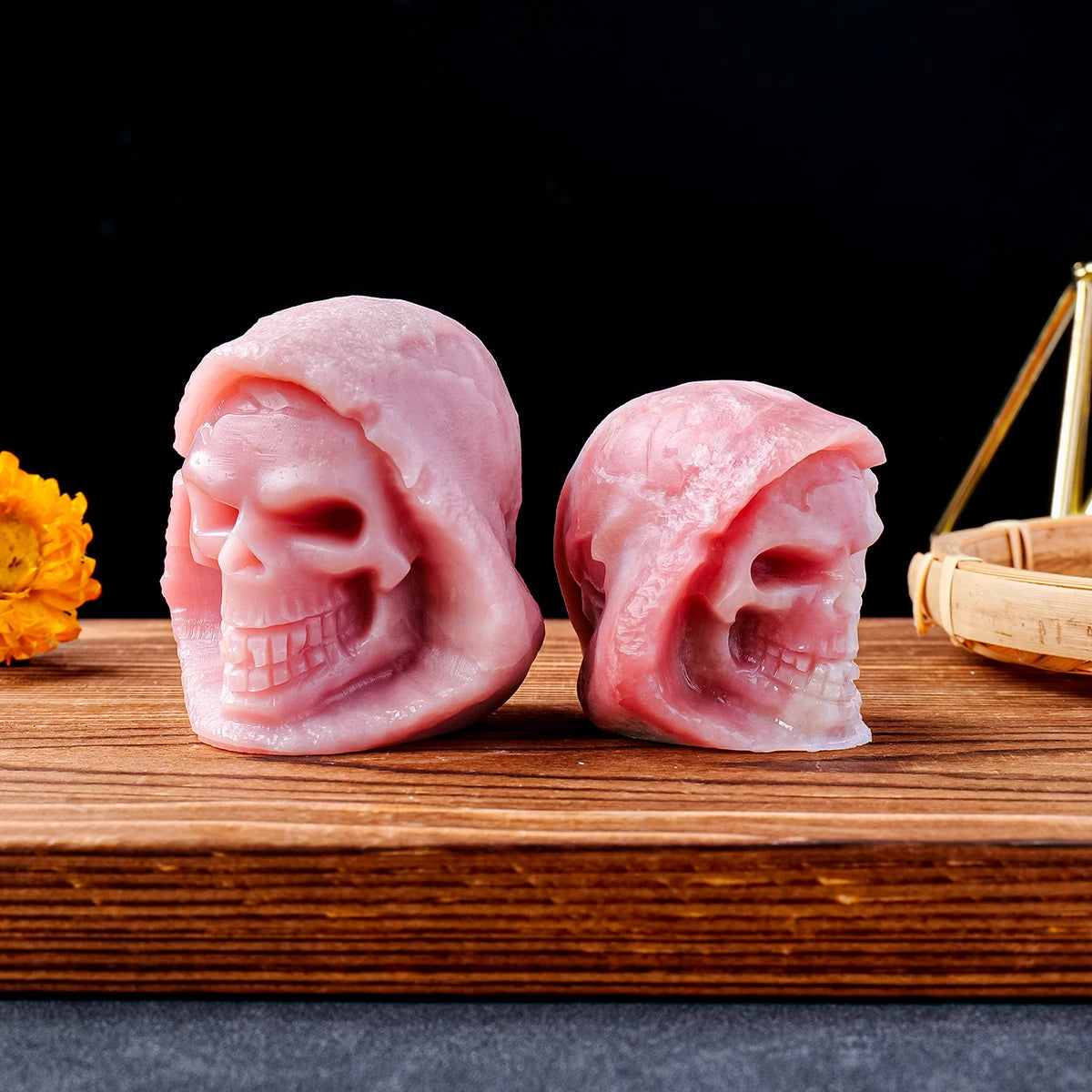 1pc Natural Pink Opal Crystal Skull Carving - Handcrafted Gemstone Death Skull Statue for Home Decor, Halloween Party, Meditation Altar & Spiritual Gift