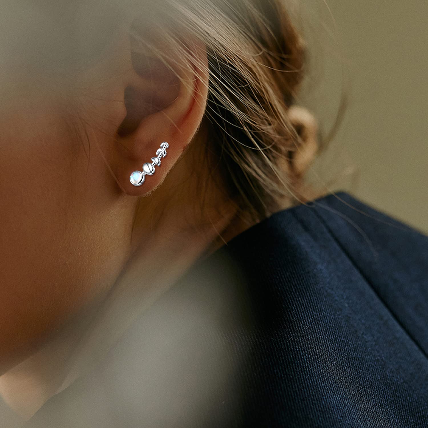 925 Sterling Silver Moon Phase Ear Crawler Cuff Earrings | Hypoallergenic Ear Climbers for Women | Perfect for Date Night, Parties & Special Occasions