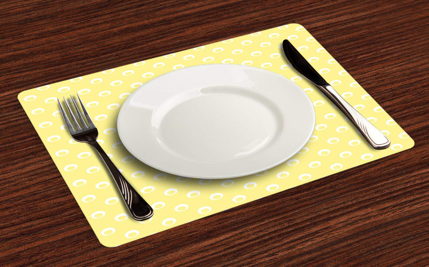 Ambesonne Yellow Polka Dot Place Mats Set of 4 - Washable Fabric Table Mats for Dining Room & Kitchen Decor - Pastel Yellow and White Round Motif Design - Perfect for Everyday Meals, Dinner Parties & Home Styling