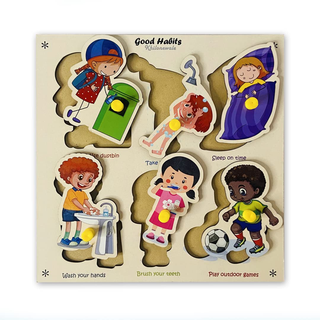 Wooden Good Habits Puzzle for Kids - Educational Learning Toy for Toddlers & Preschoolers - 20cm x 20cm Jigsaw Puzzle - Perfect for Home, Classroom & Montessori Activities