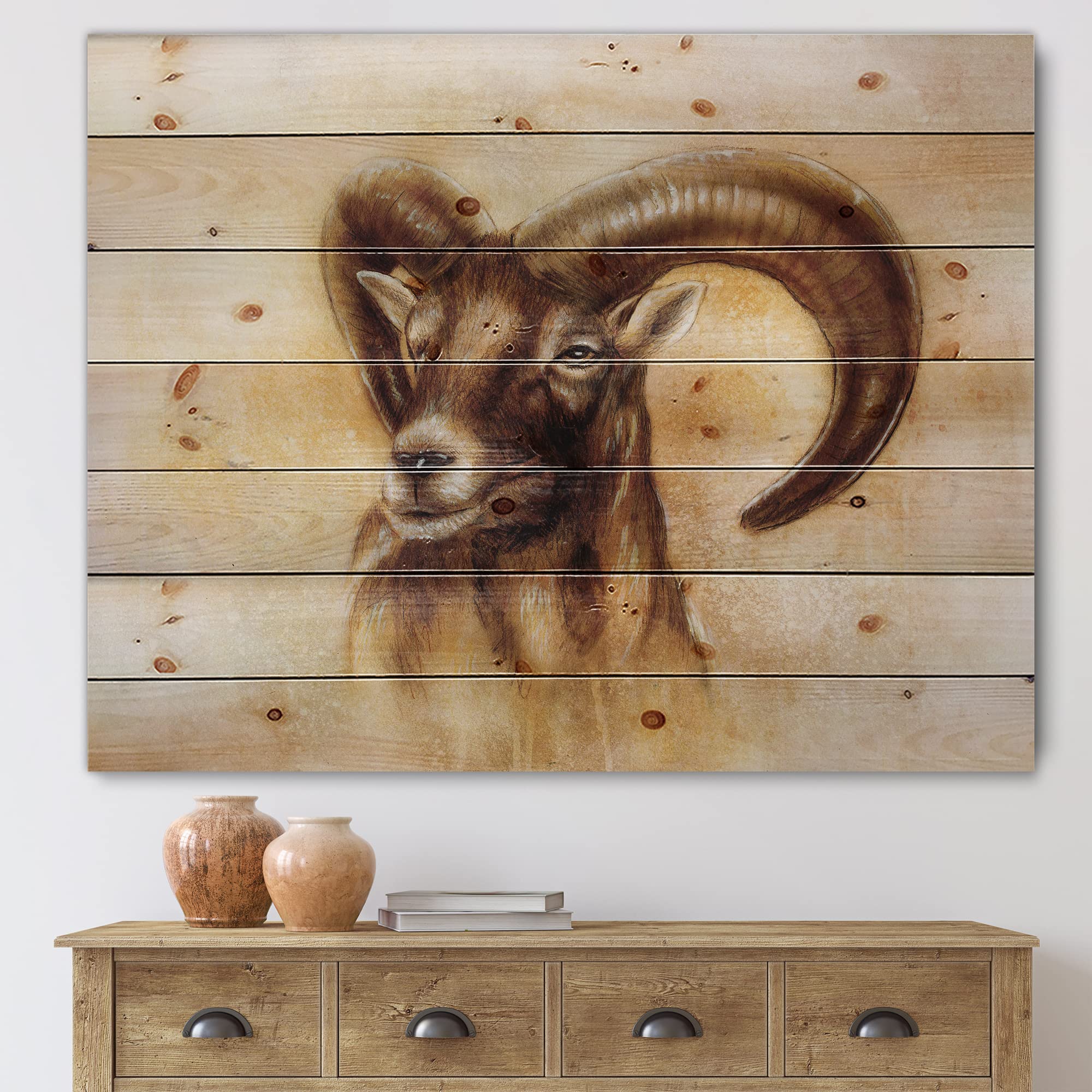 Wild Ram Wood Wall Art - Modern Pine Decor for Living Room