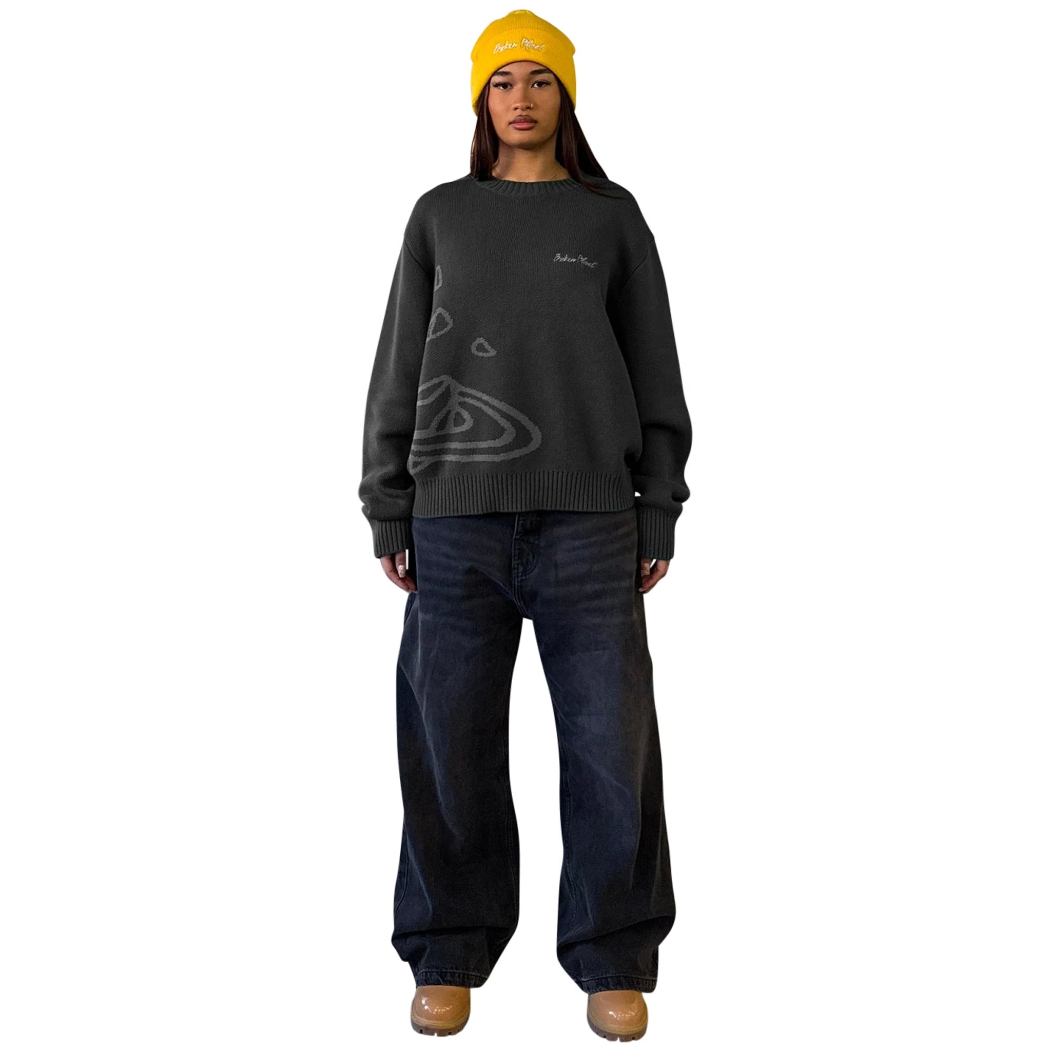 Broken Planet Midnight Black Knit Sweatshirt | Cozy Pullover for Men & Women | Perfect for Casual Wear, Street Style & Winter Fashion