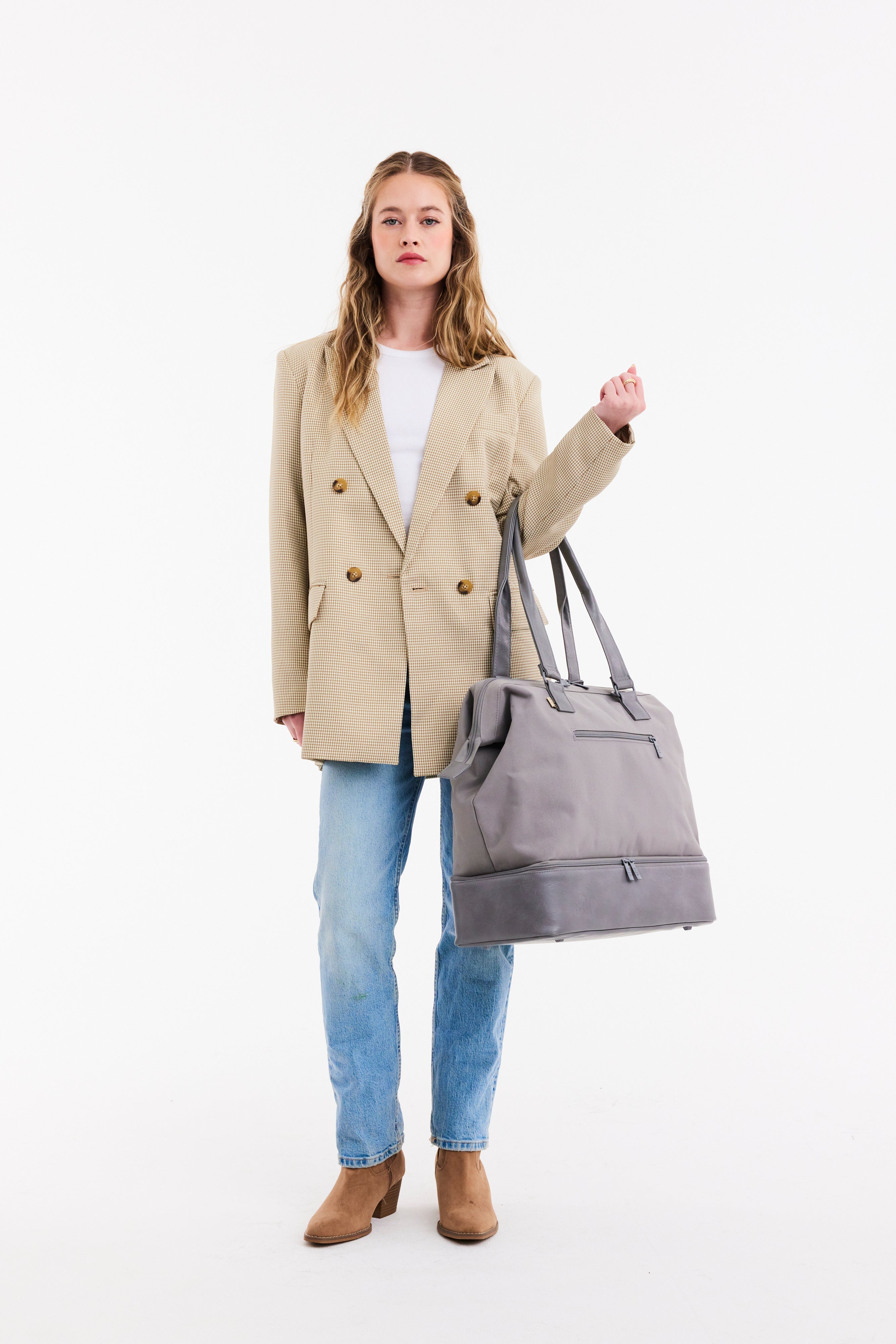 Mini Weekender Bag in Grey - Perfect for Weekend Getaways, Travel & Daily Commute
