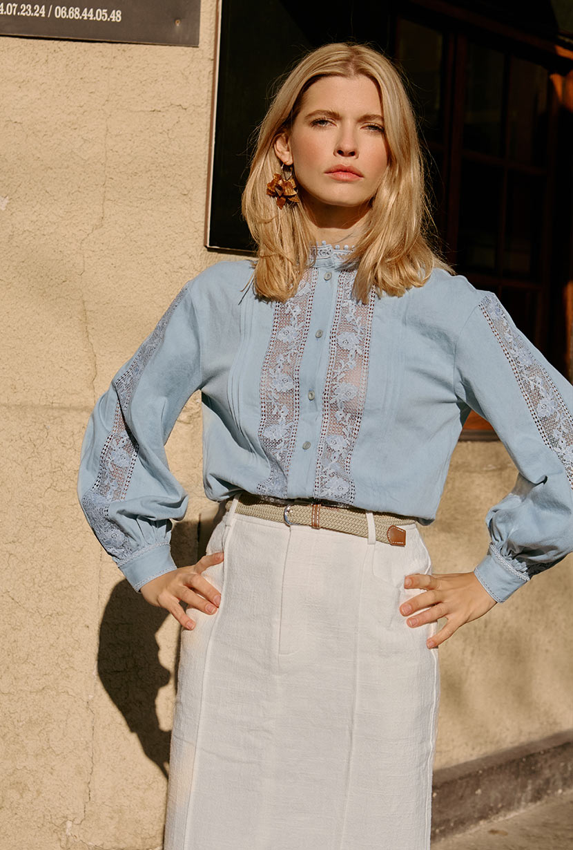 Aerin Denim Blue Blouse for Women - Casual & Office Wear - Perfect for Everyday Outfits and Professional Looks