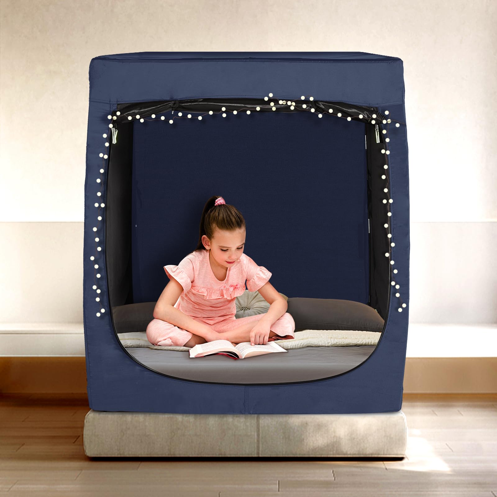 Full Bed Canopy Tent - Portable Blackout Sleeping Tent for Kids & Adults, 93% Light Blocking with 3 Breathable Doors, Indoor Privacy Space | Perfect for Camping, Nap Time, Reading Nook & Bedroom Decor