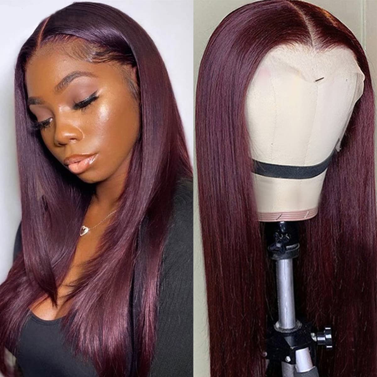 SUPERNOVA Burgundy Lace Front Wigs 100% Human Hair - Dark Burgundy 13x4 Straight Pre-Plucked 180% Density Full Lace Wig 99J (18 Inch) for Women - Perfect for Daily Wear, Cosplay & Special Occasions