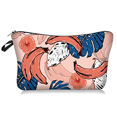 Waterproof Travel Makeup Bag for Women - Small Portable Cosmetic Organizer Pouch with Zipper, Pink Plantain Design - Perfect for Toiletry Storage, Gym Essentials & Weekend Getaways