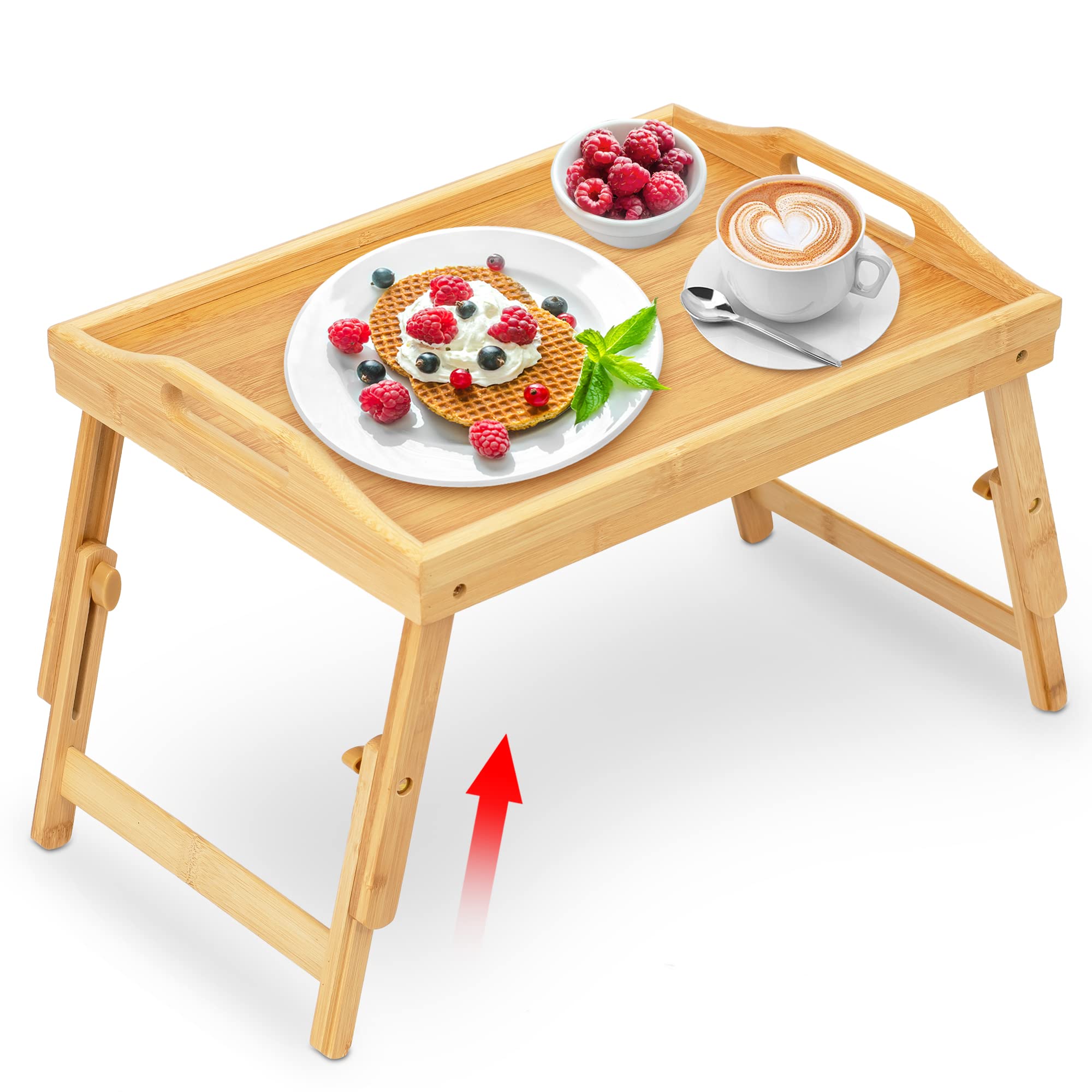 Adjustable Bamboo Breakfast Bed Tray with Folding Legs - 9.5