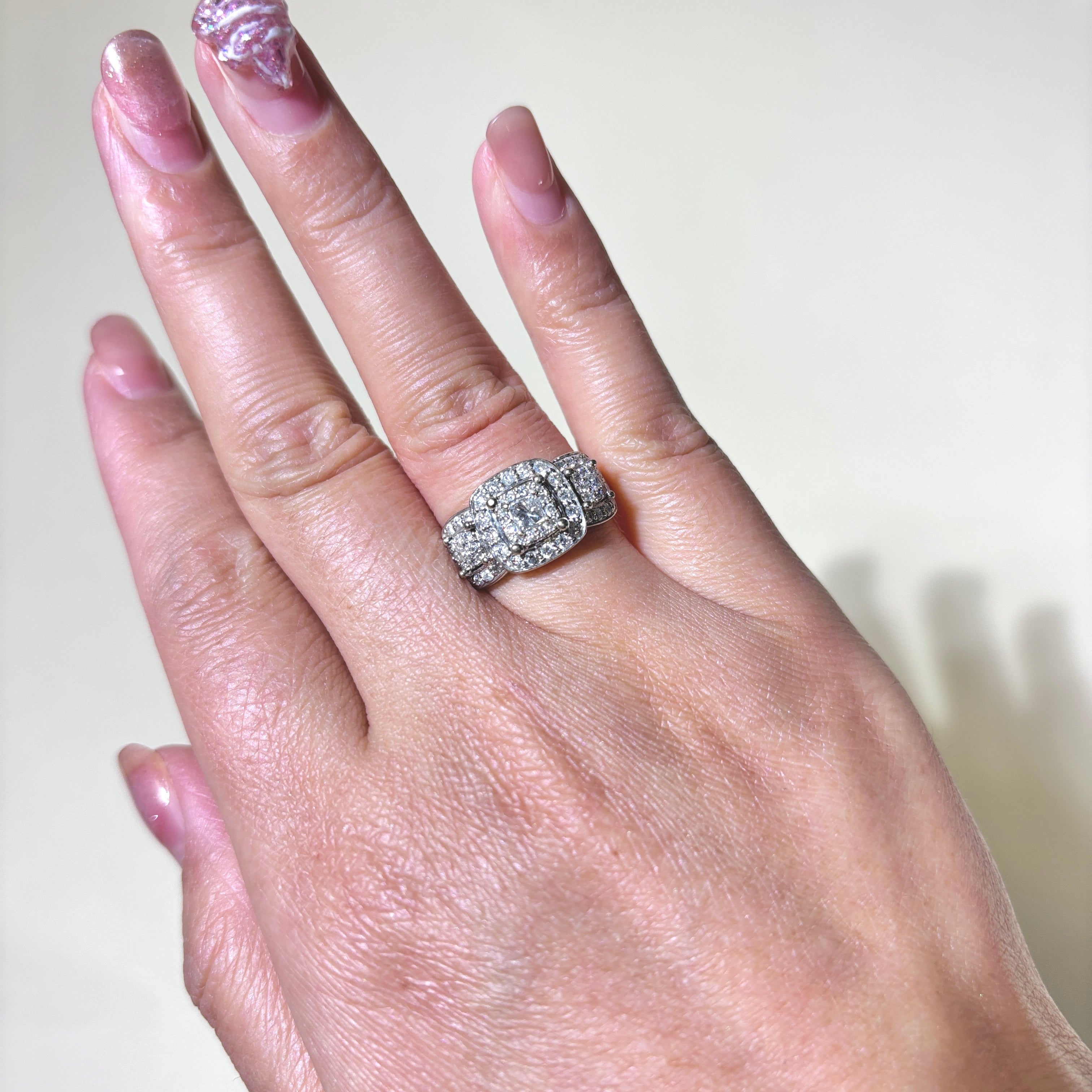 14K Three Stone Diamond Halo Ring - 1.00 Carat Total Weight (CTW) | Size 7 | Elegant Engagement, Wedding, or Anniversary Ring for Women | Perfect Gift for Her